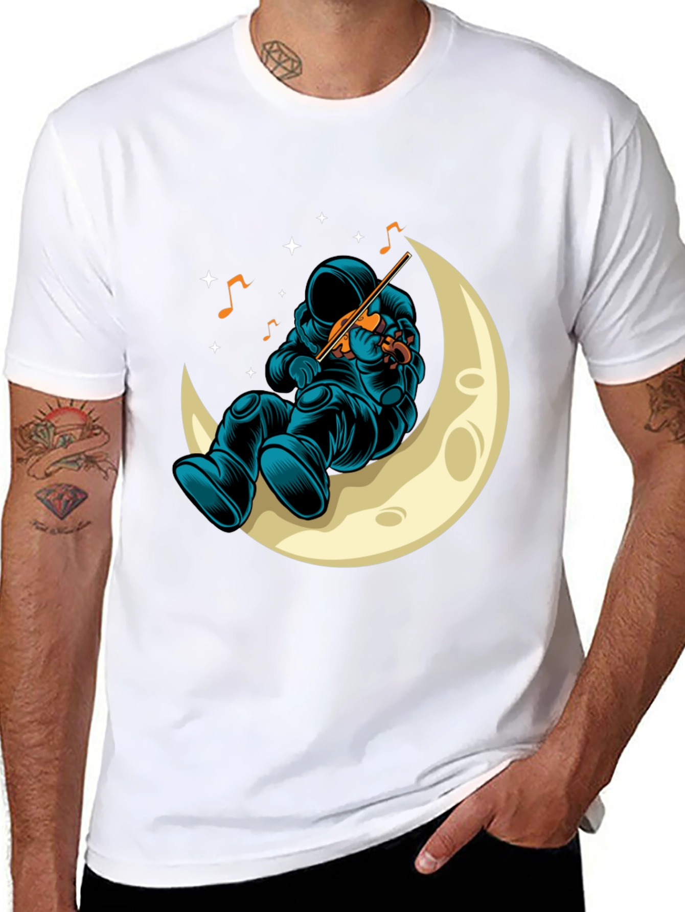 Astronaut Moon Musician Black T-Shirt