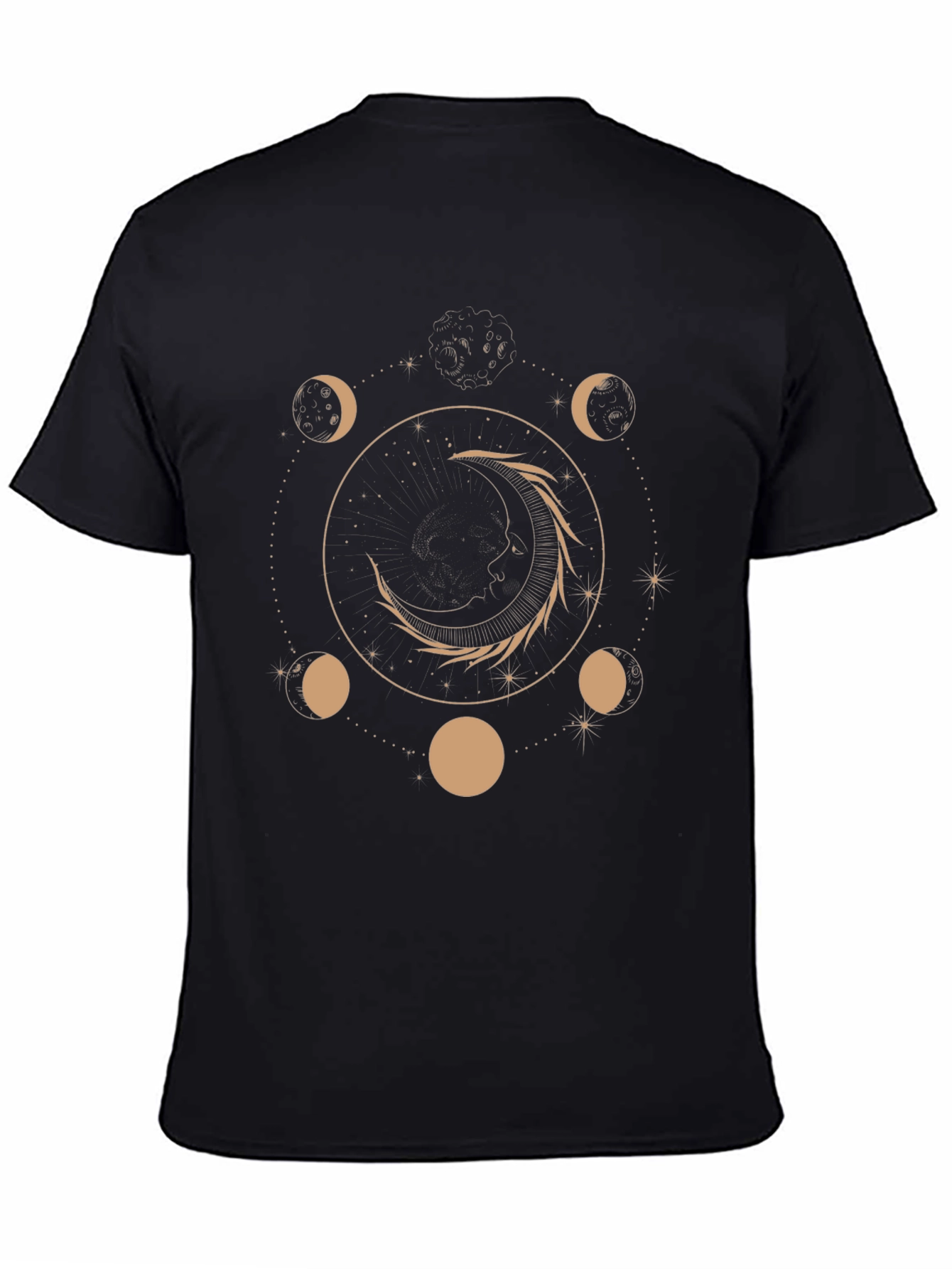 Celestial Moon Phases Graphic Tee - Black Cotton