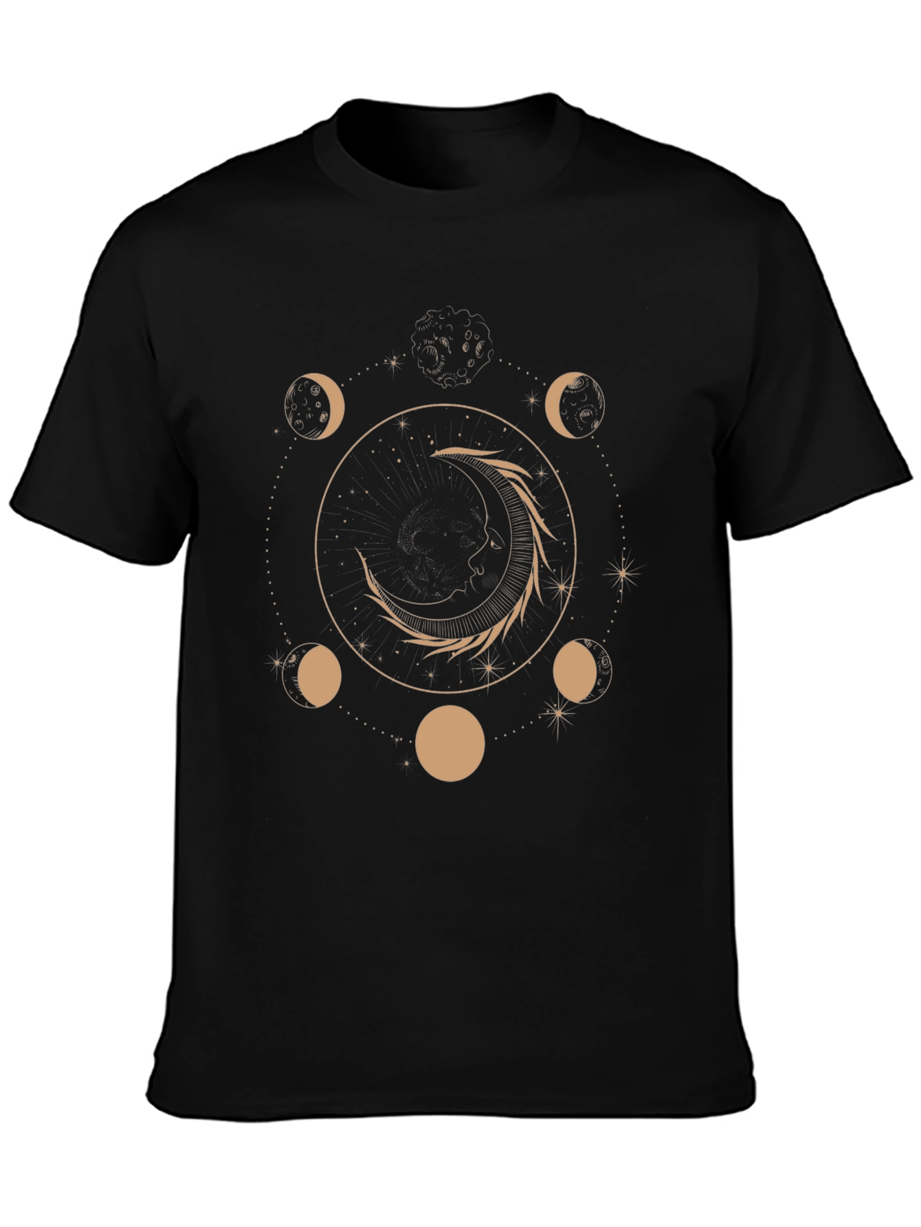 Celestial Moon Phases Graphic Tee - Black Cotton