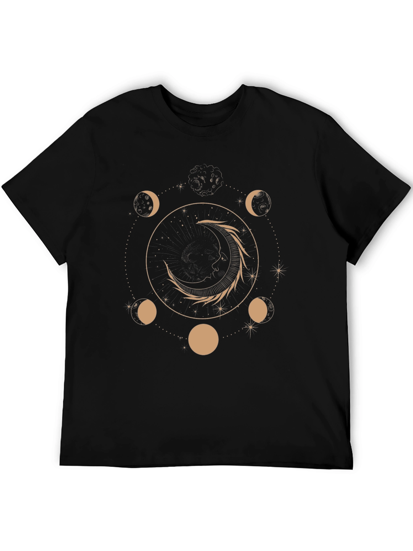 Celestial Moon Phases Graphic Tee - Black Cotton