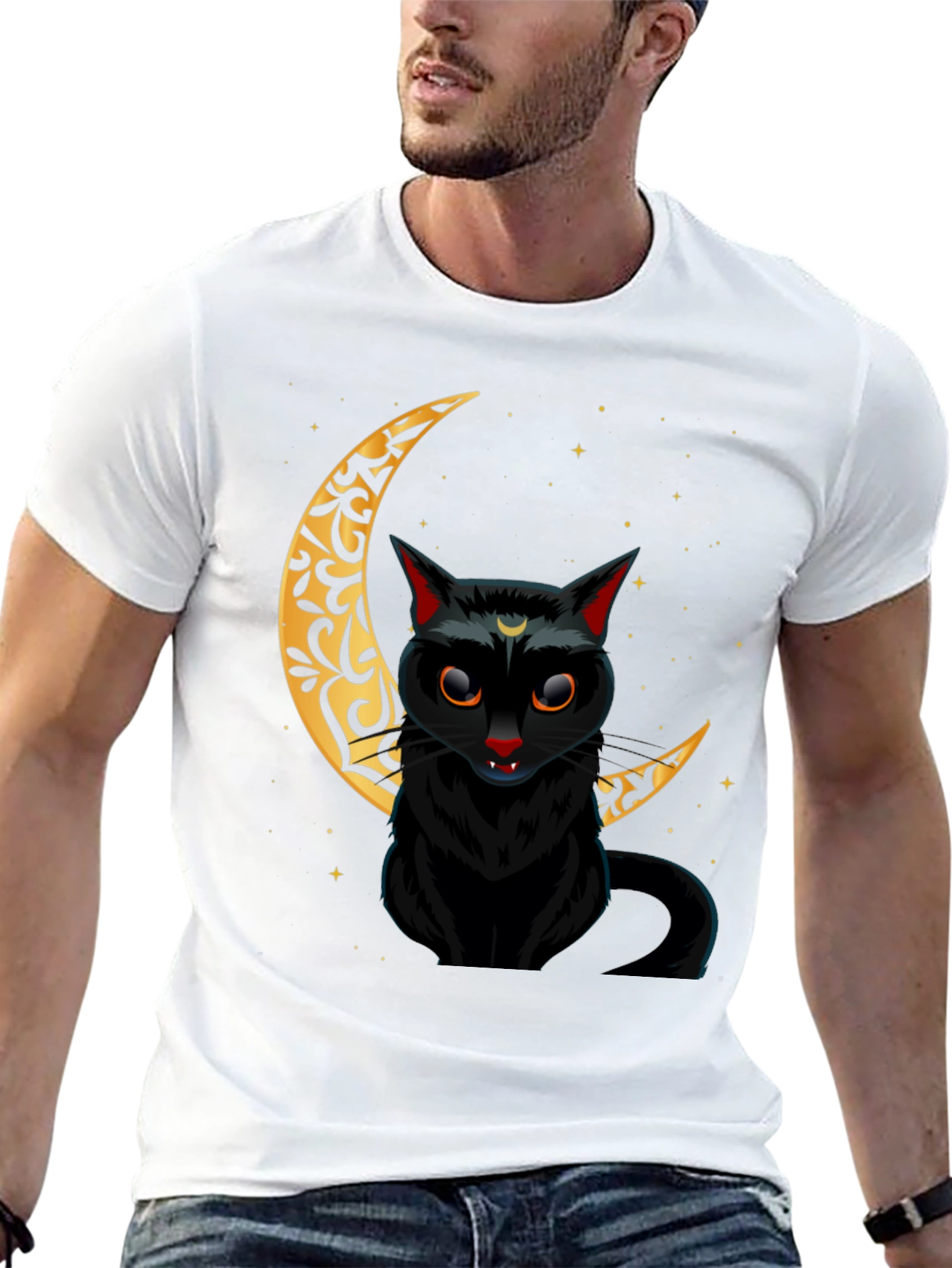 Black Cat Crescent Moon Graphic Tee
