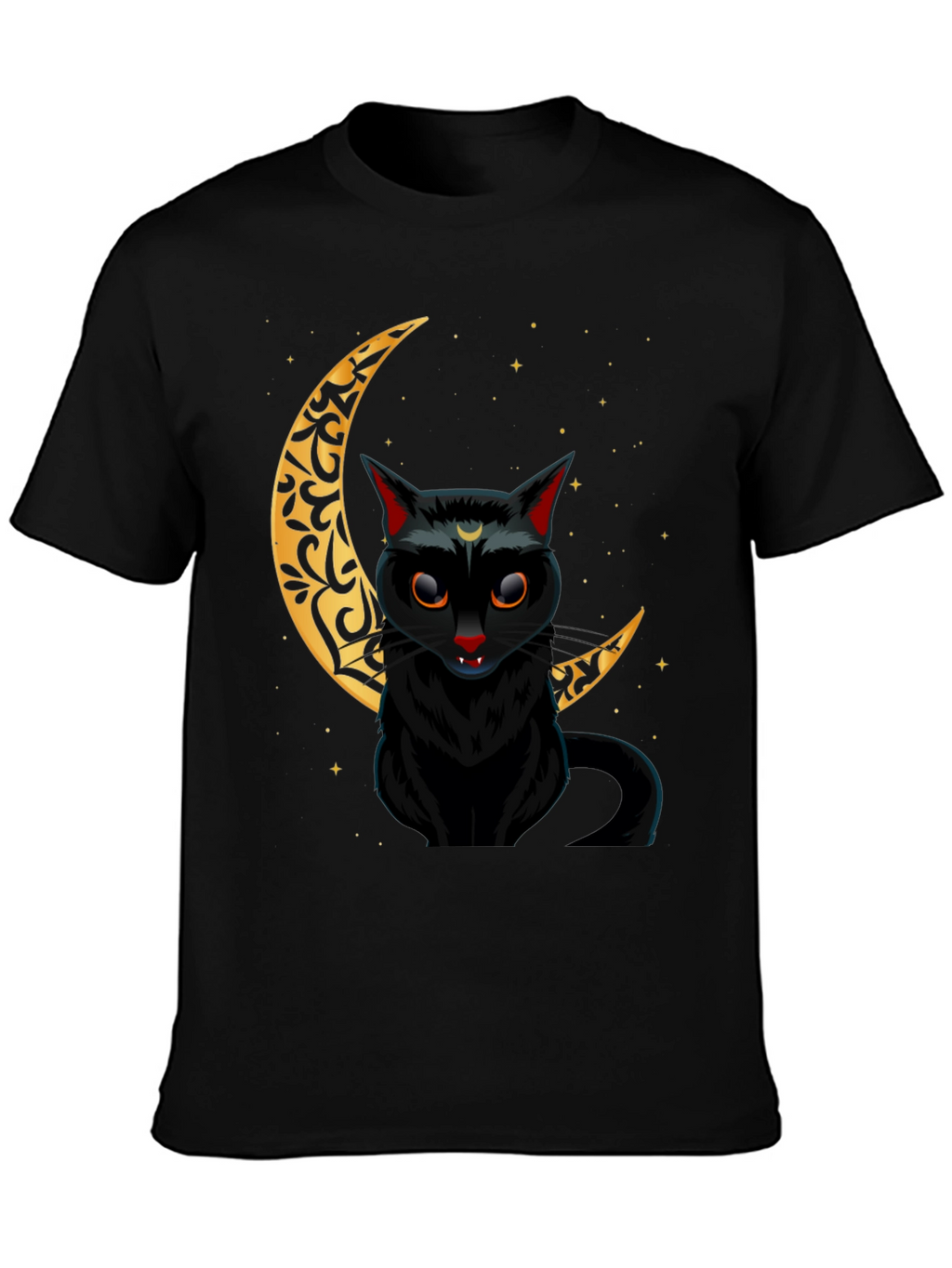 Black Cat Crescent Moon Graphic Tee