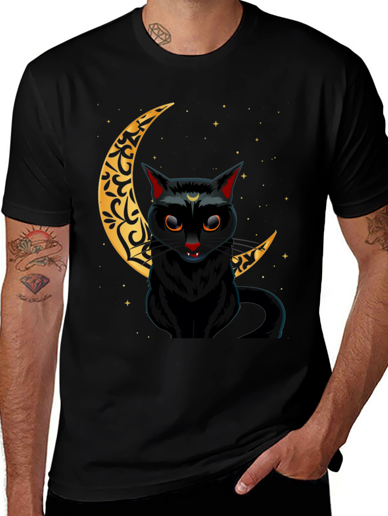 Black Cat Crescent Moon Graphic Tee