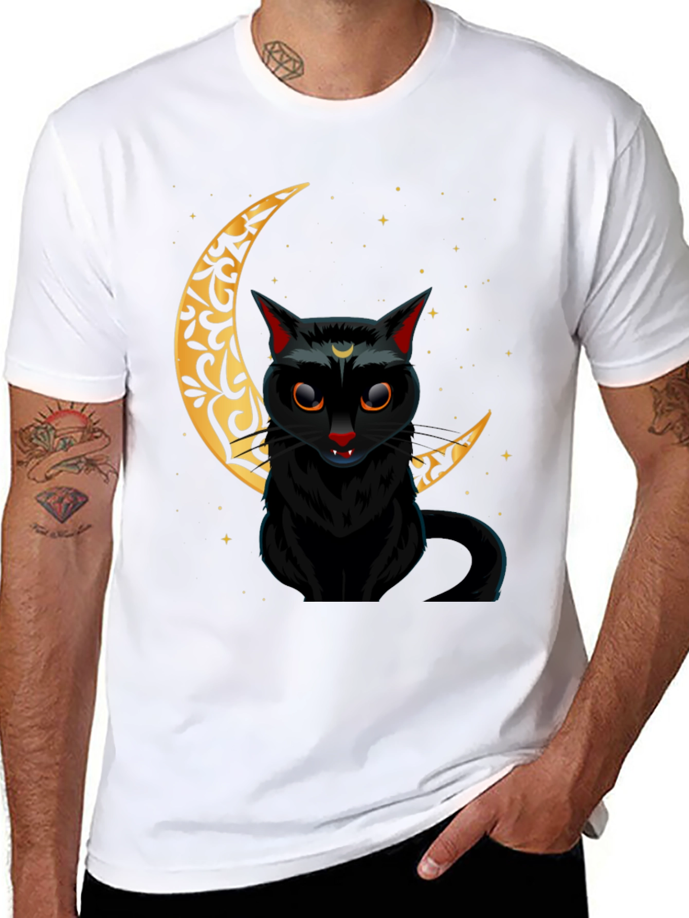 Black Cat Crescent Moon Graphic Tee