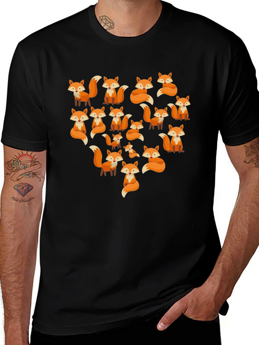 Fox Pattern Crew Neck T-Shirt