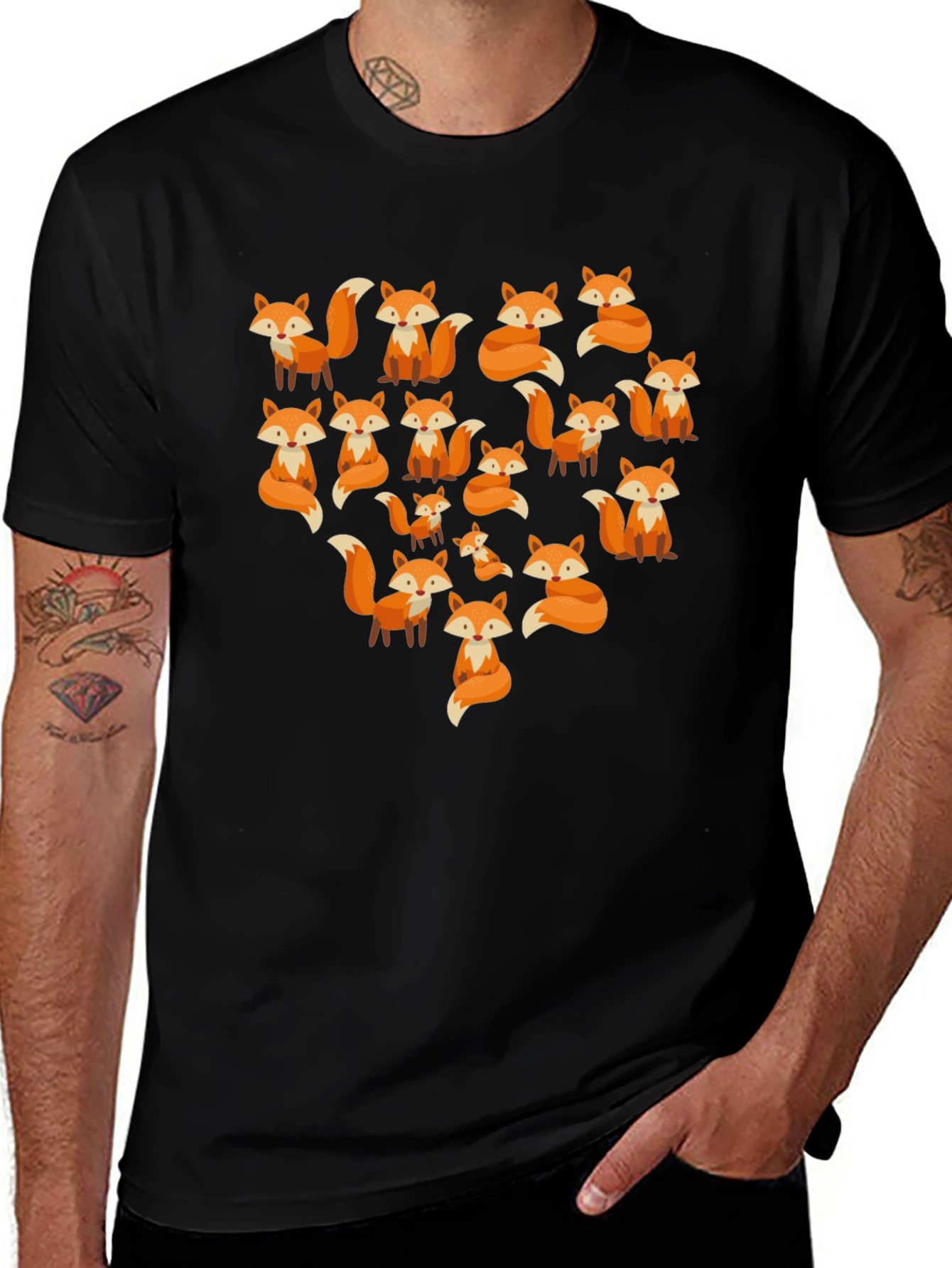 Fox Pattern Crew Neck T-Shirt