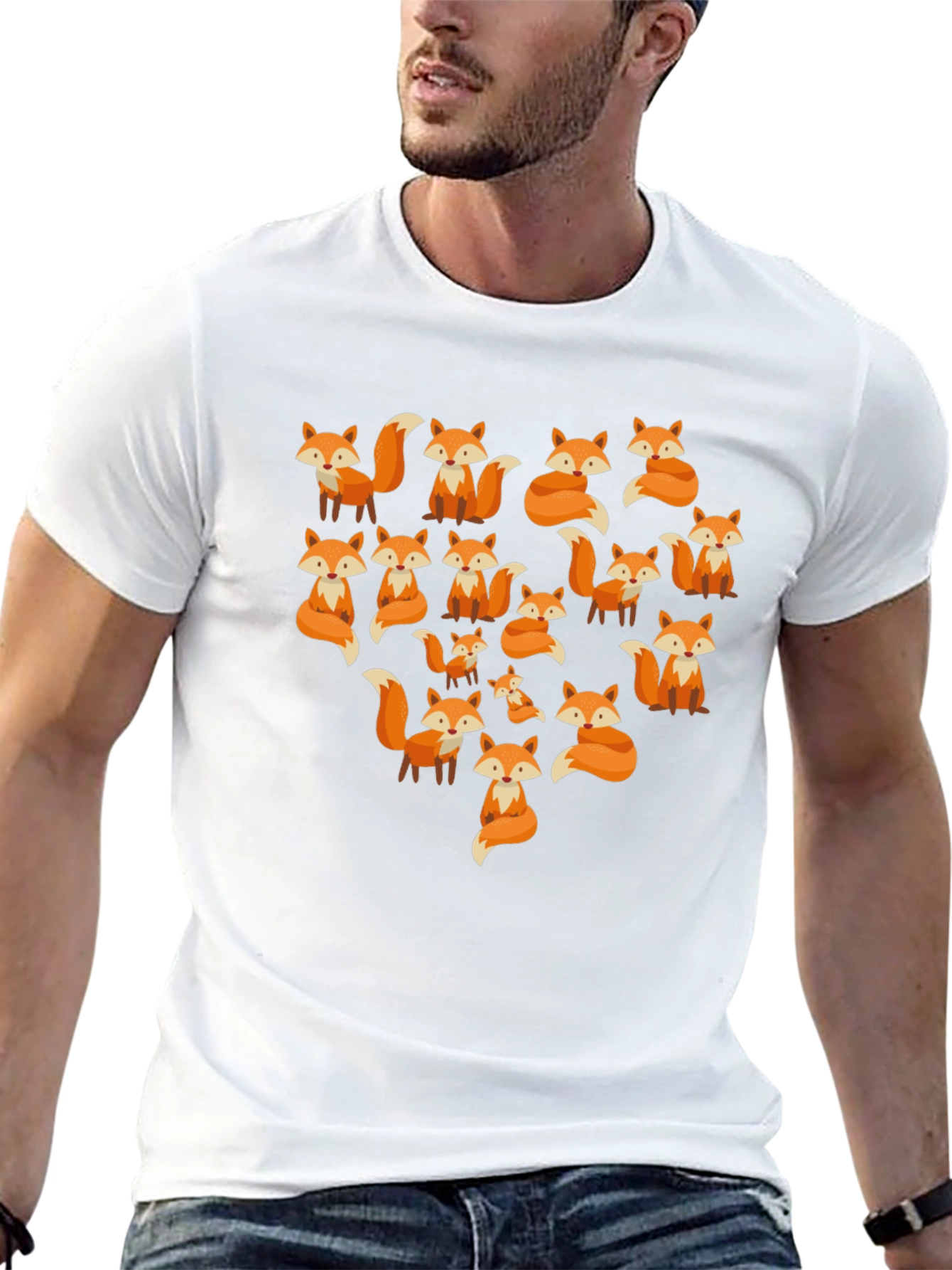 Fox Pattern Crew Neck T-Shirt