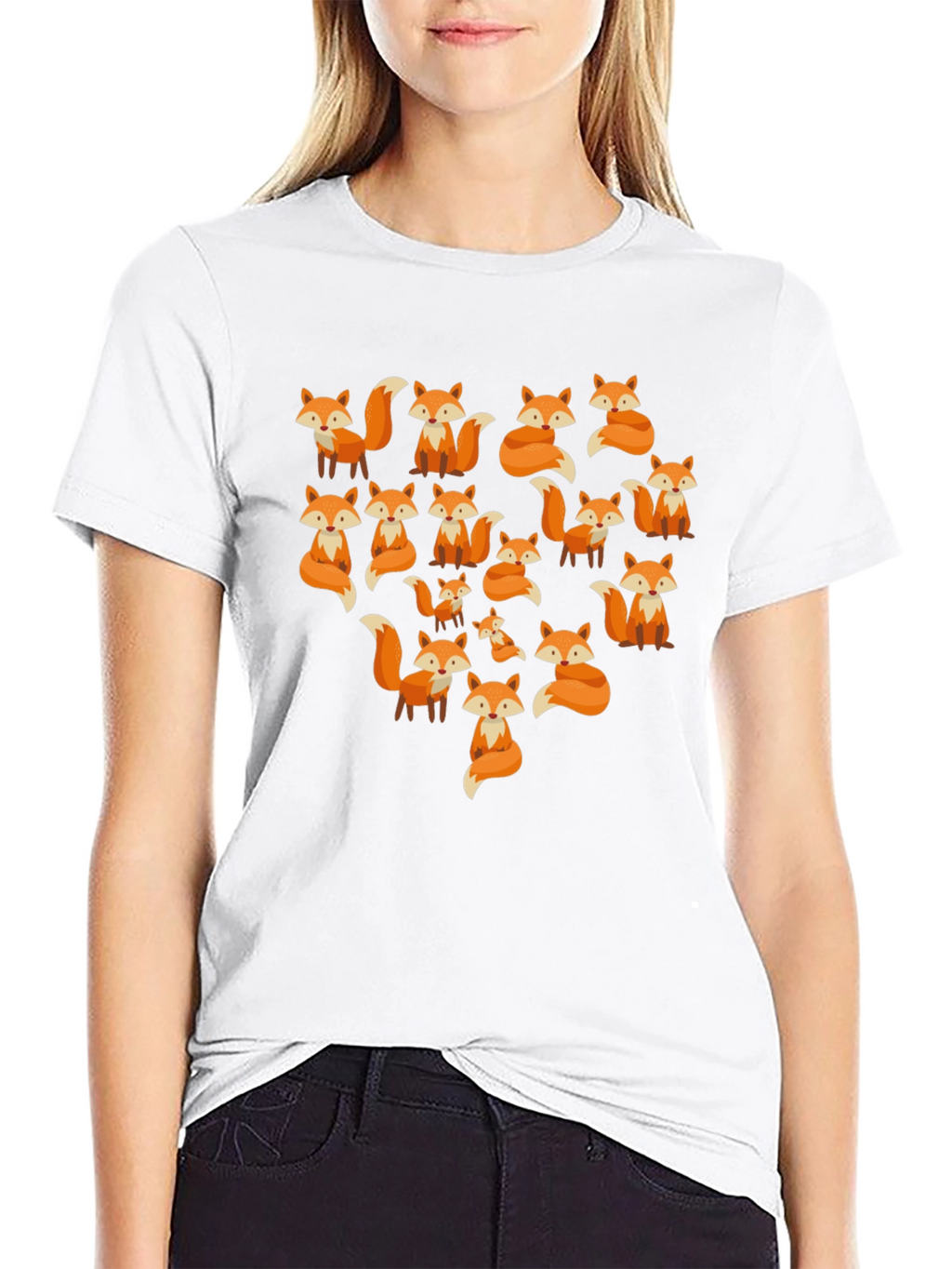 Fox Pattern Crew Neck T-Shirt