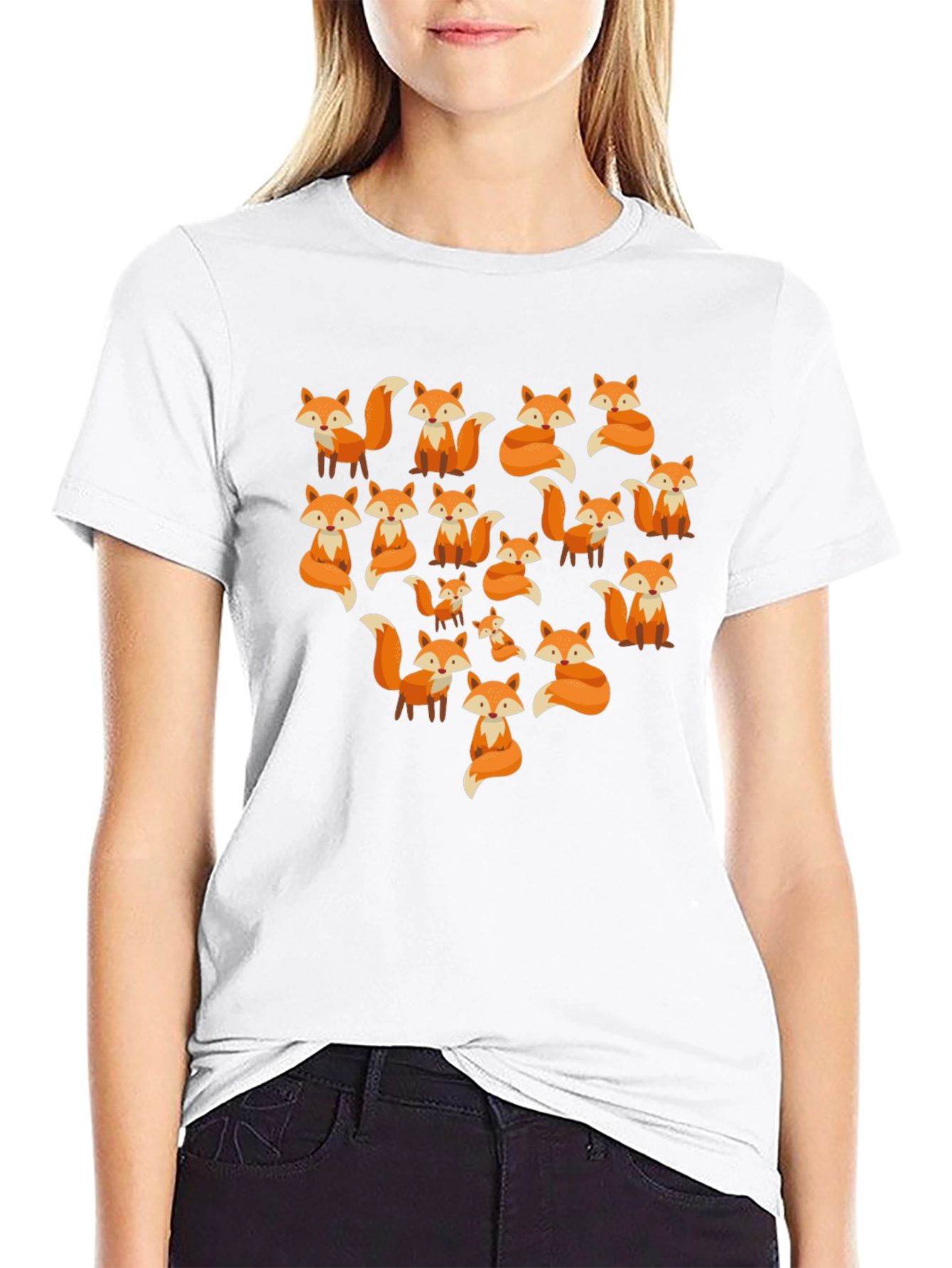 Fox Pattern Crew Neck T-Shirt