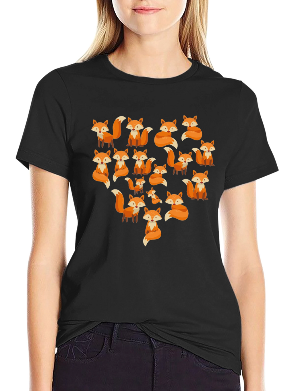Fox Pattern Crew Neck T-Shirt
