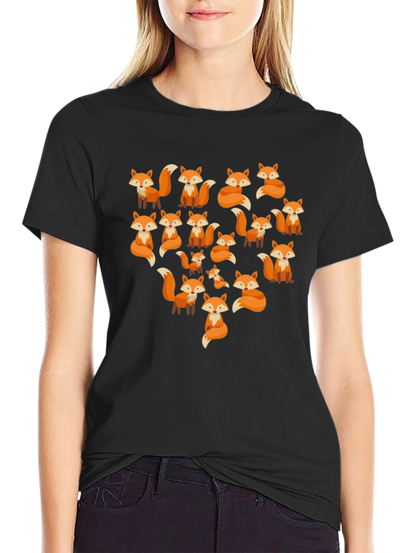 Fox Pattern Crew Neck T-Shirt