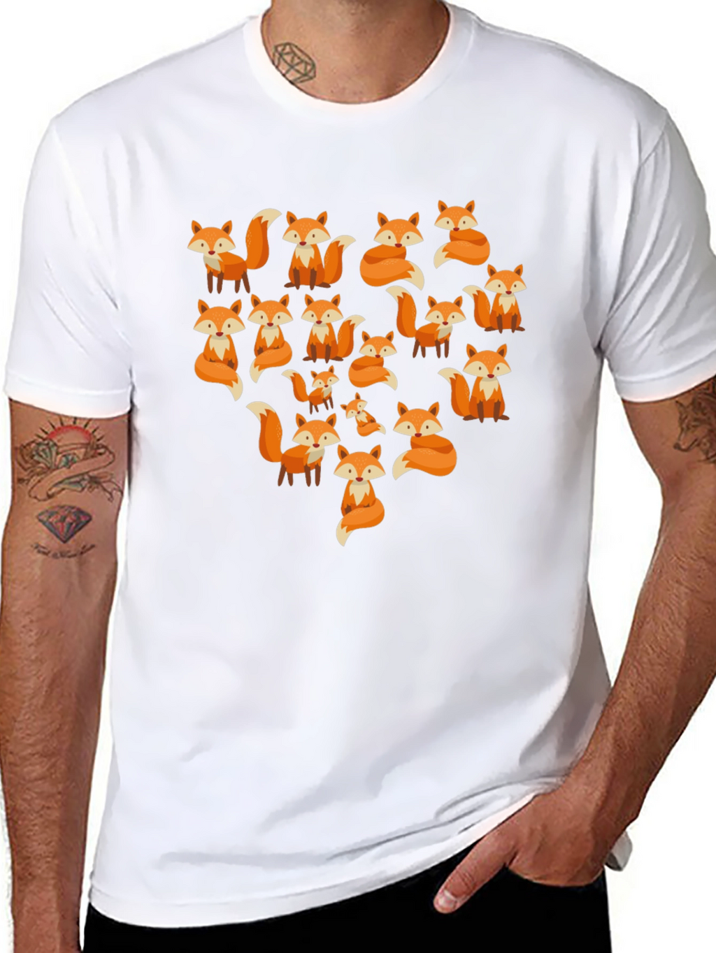Fox Pattern Crew Neck T-Shirt