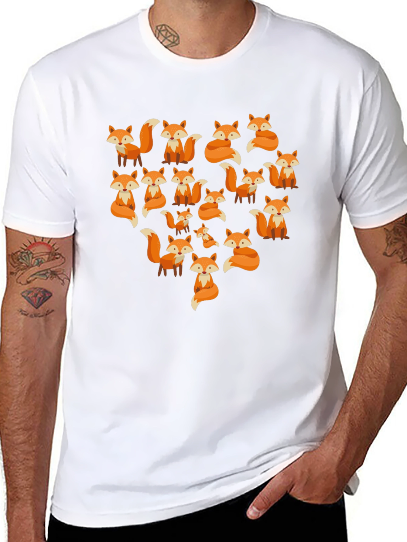 Fox Pattern Crew Neck T-Shirt