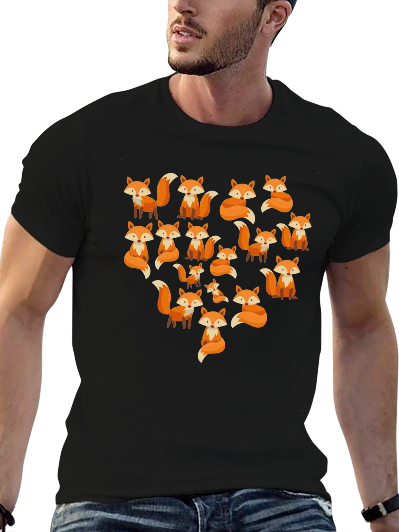 Fox Pattern Crew Neck T-Shirt
