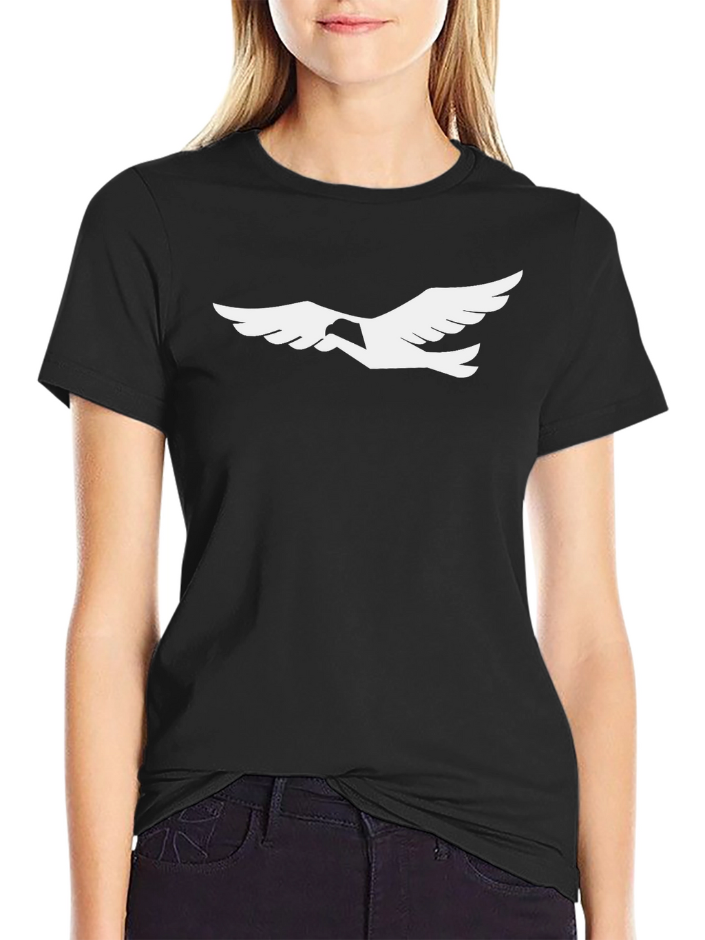 Black T-Shirt with White Bird Graphic