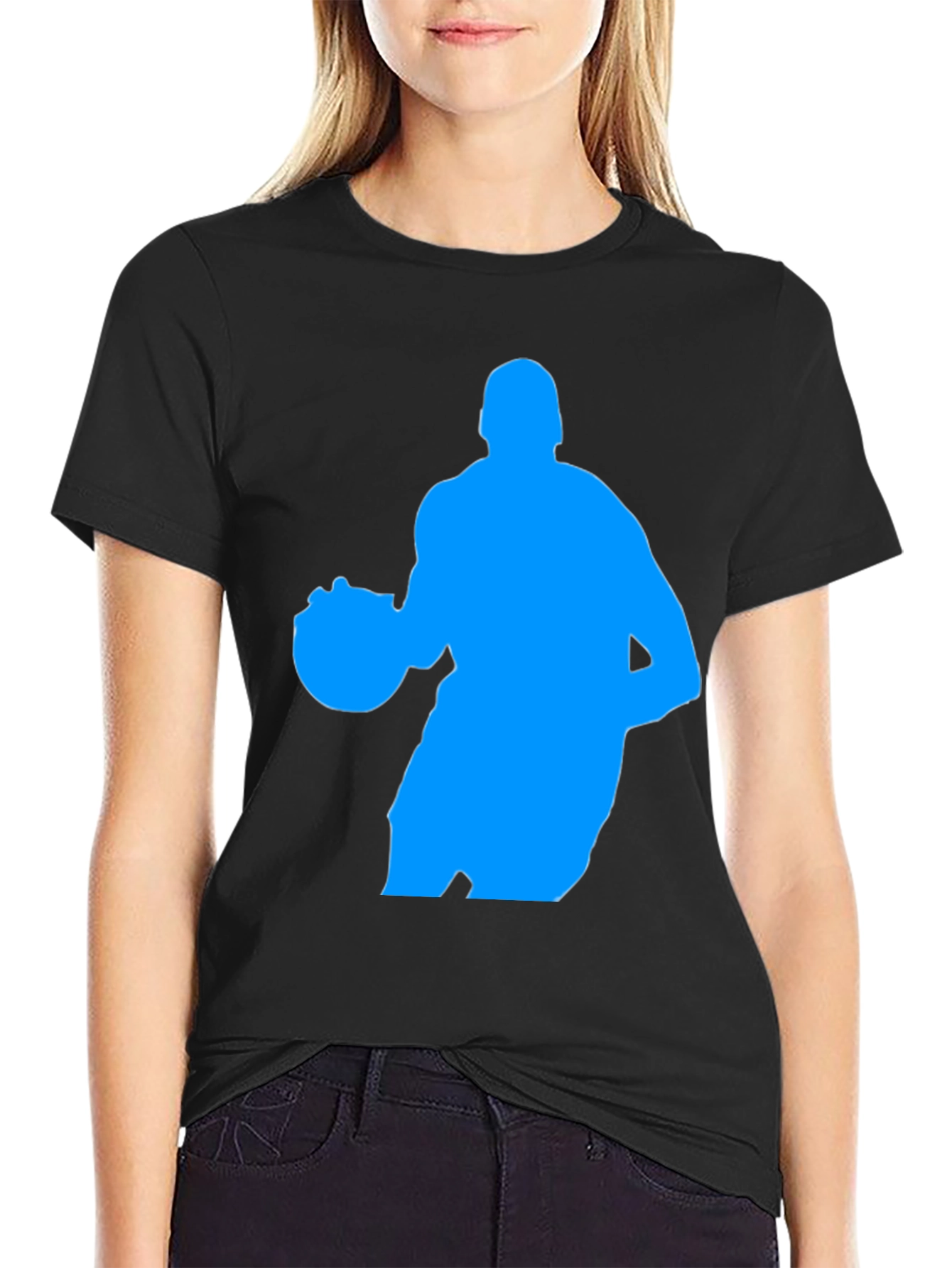 Basketball Player Graphic Tee - Black Cotton Blend