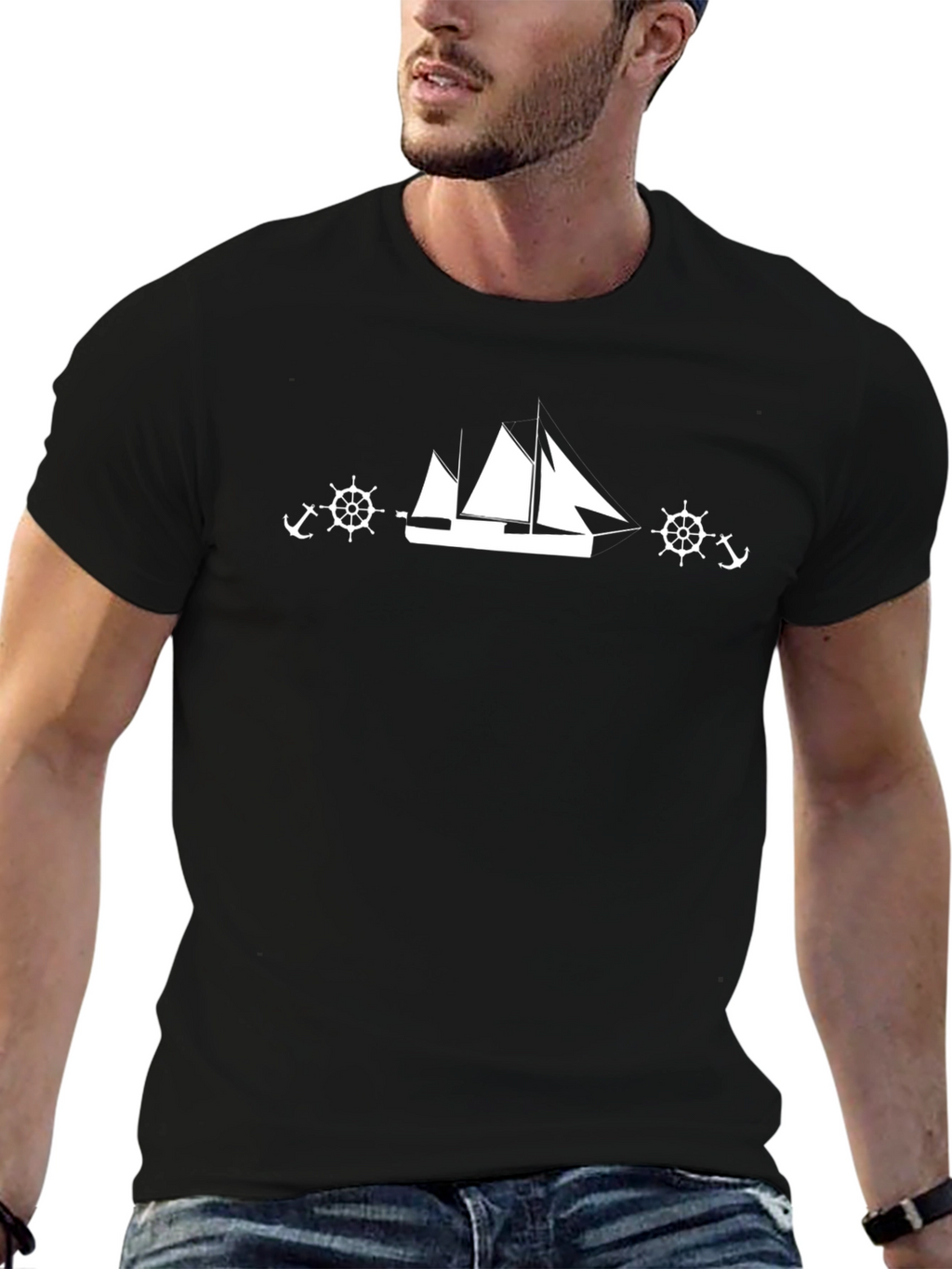 Nautical Sailboat Graphic Black T-Shirt