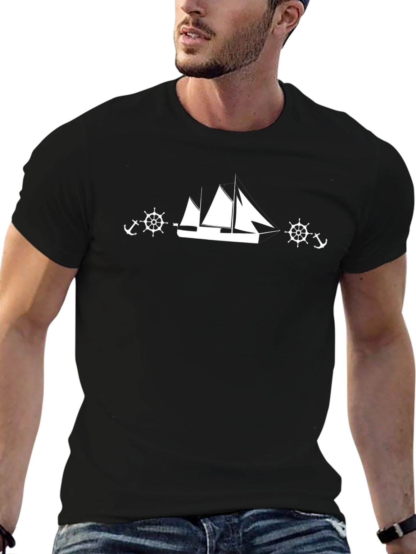 Nautical Sailboat Graphic Black T-Shirt
