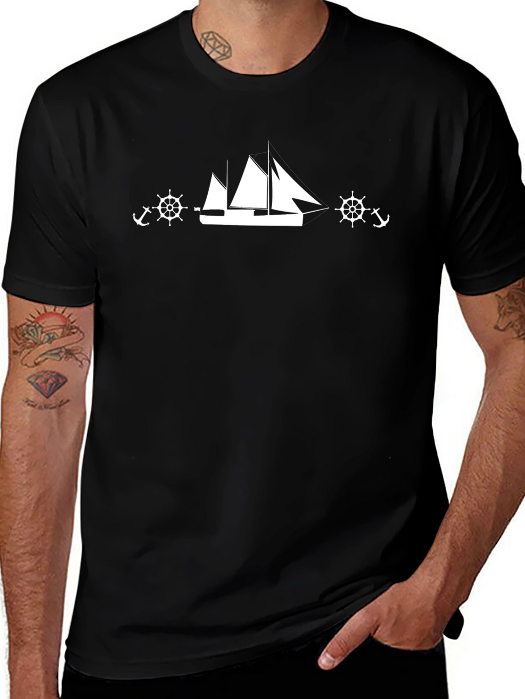 Nautical Sailboat Graphic Black T-Shirt