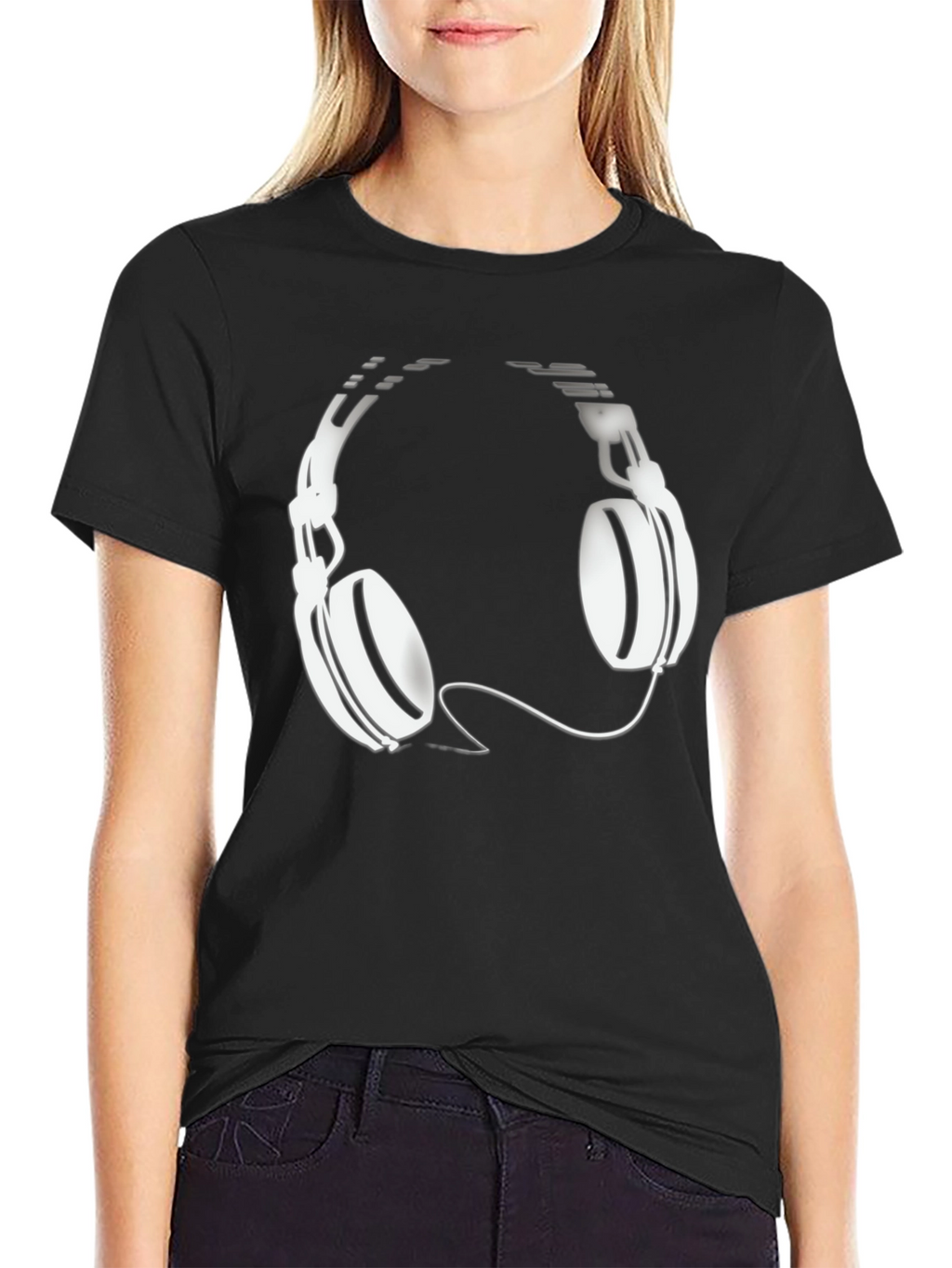 Black T-Shirt with Headphones Graphic