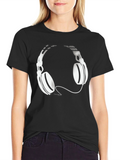 Black T-Shirt with Headphones Graphic