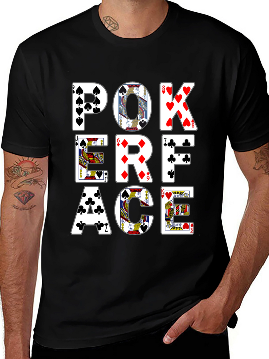 Poker Face Graphic Tee - Black Cotton T-Shirt