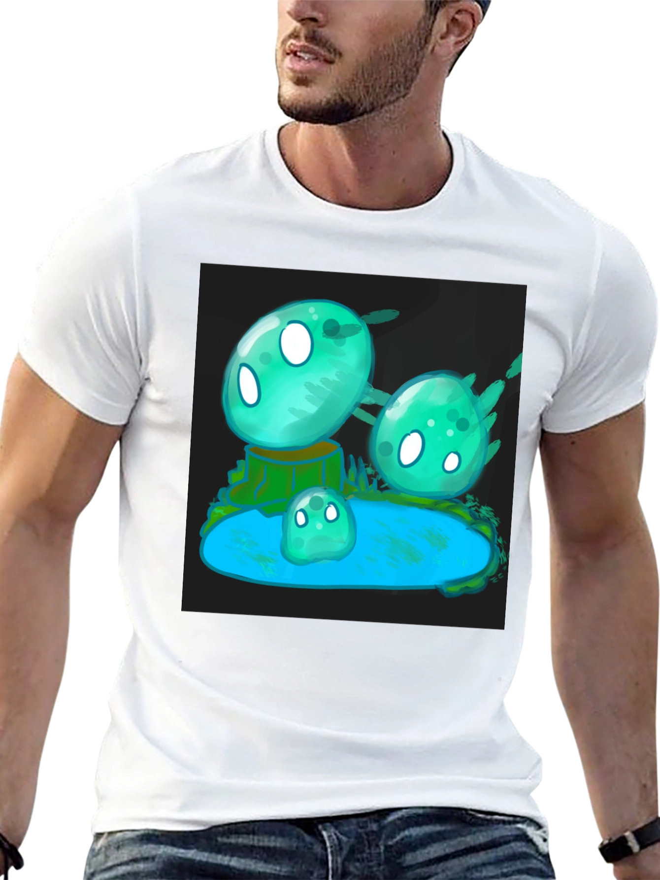 Aqua Slime T-Shirt - Gaming Cartoon Design