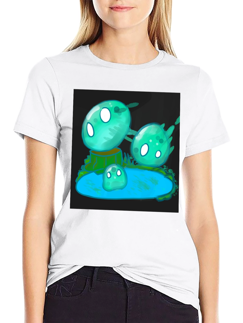 Aqua Slime T-Shirt - Gaming Cartoon Design