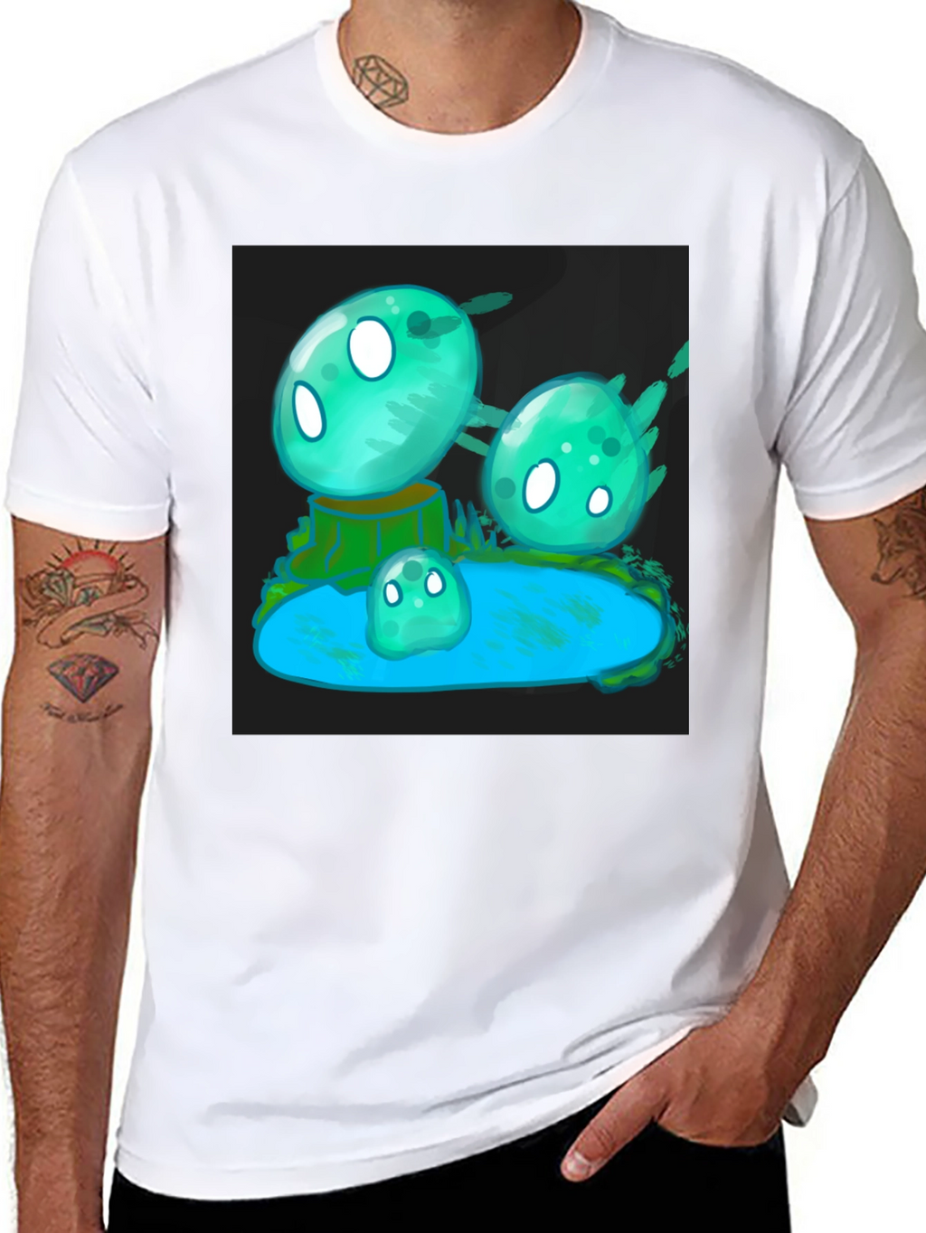 Aqua Slime T-Shirt - Gaming Cartoon Design