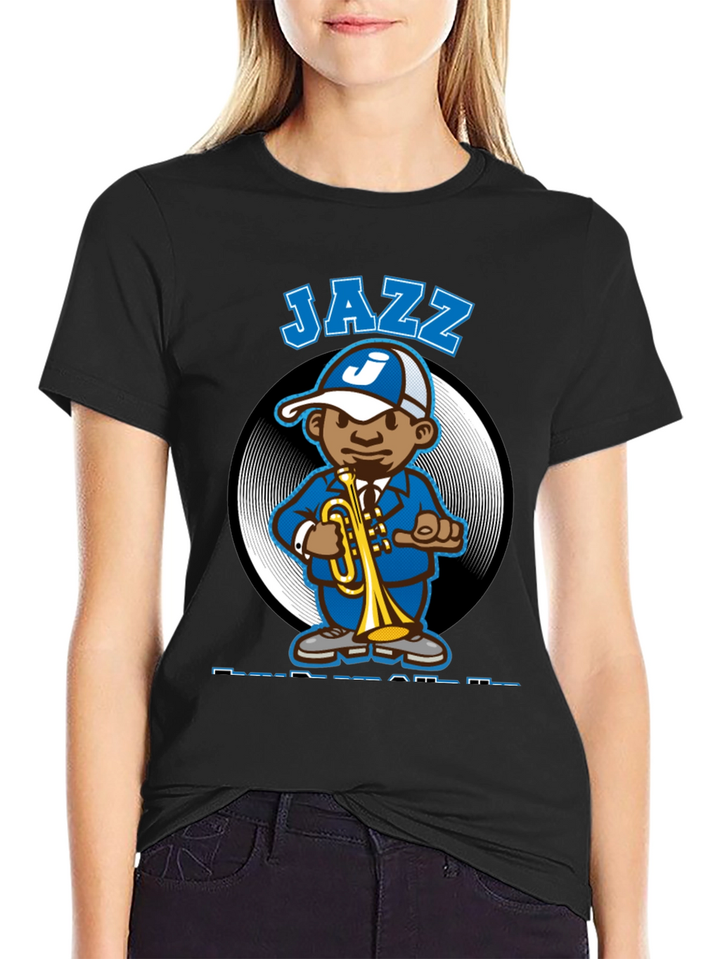 Jazz Cartoon Character Black T-Shirt