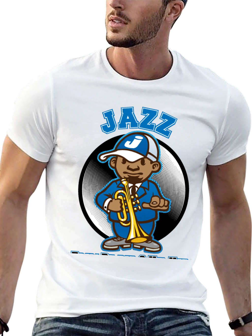 Jazz Cartoon Character Black T-Shirt