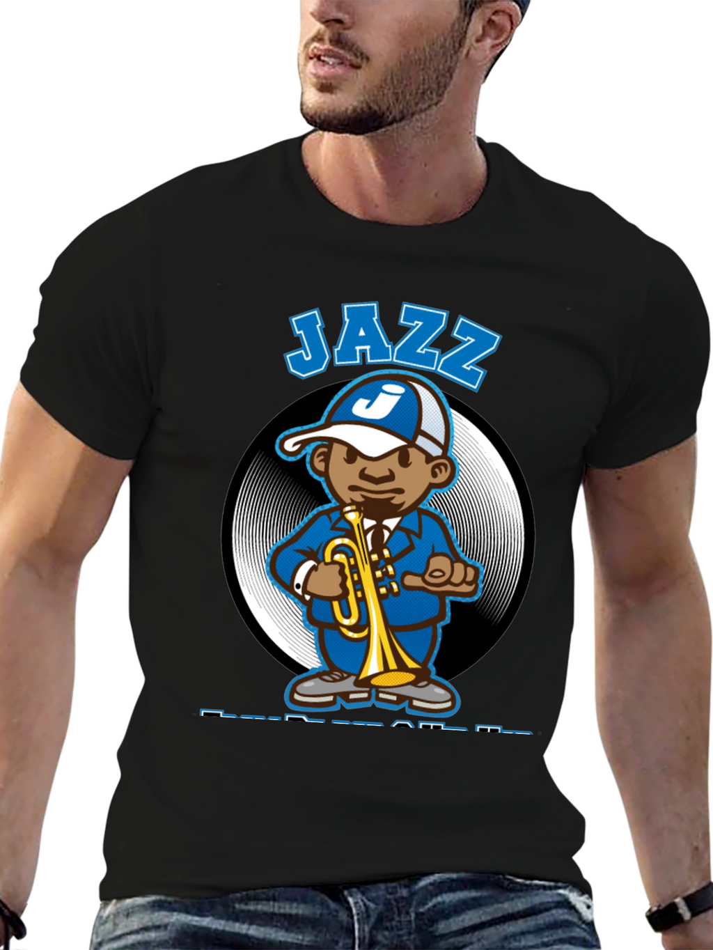 Jazz Cartoon Character Black T-Shirt