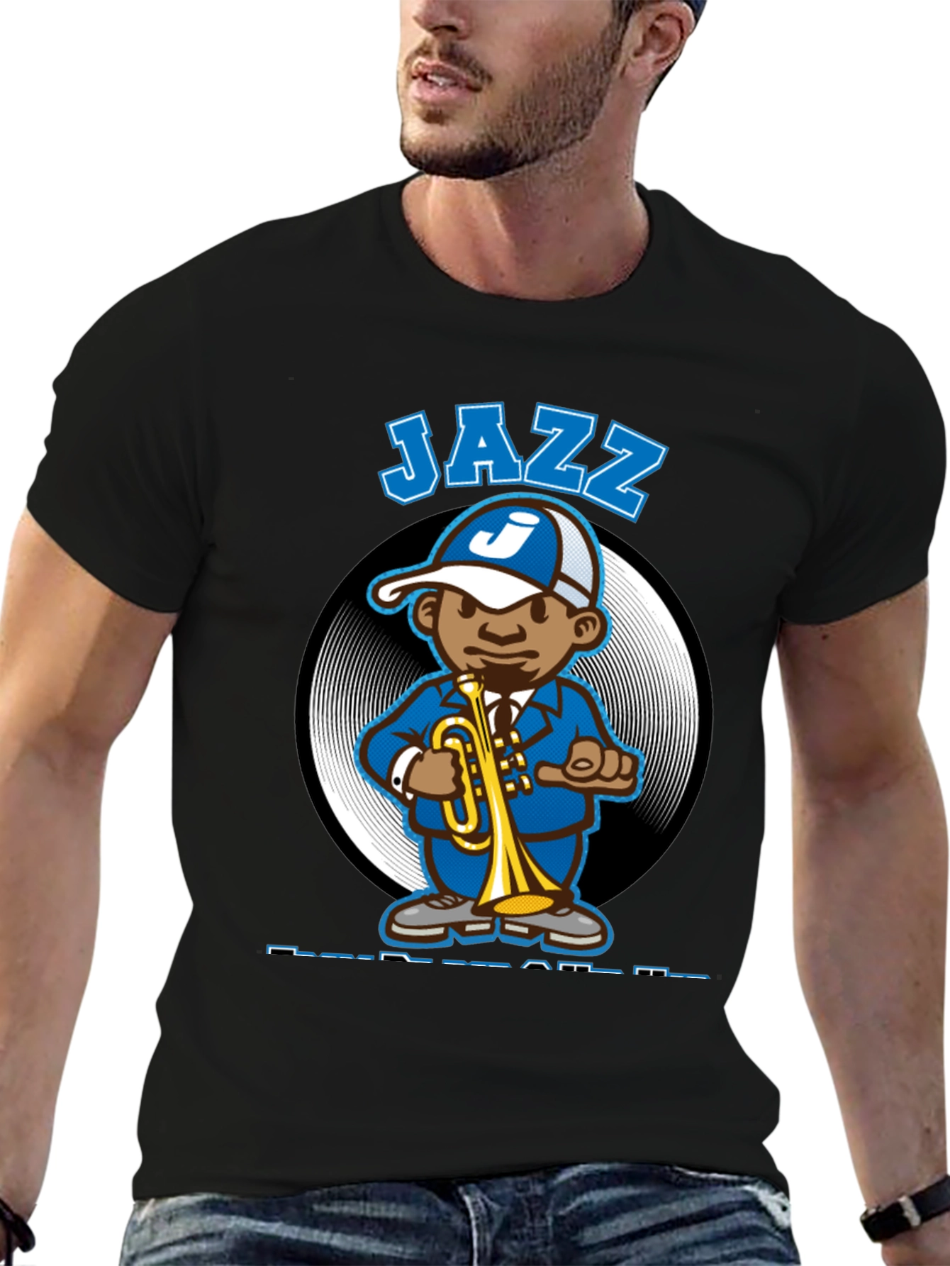 Jazz Cartoon Character Black T-Shirt