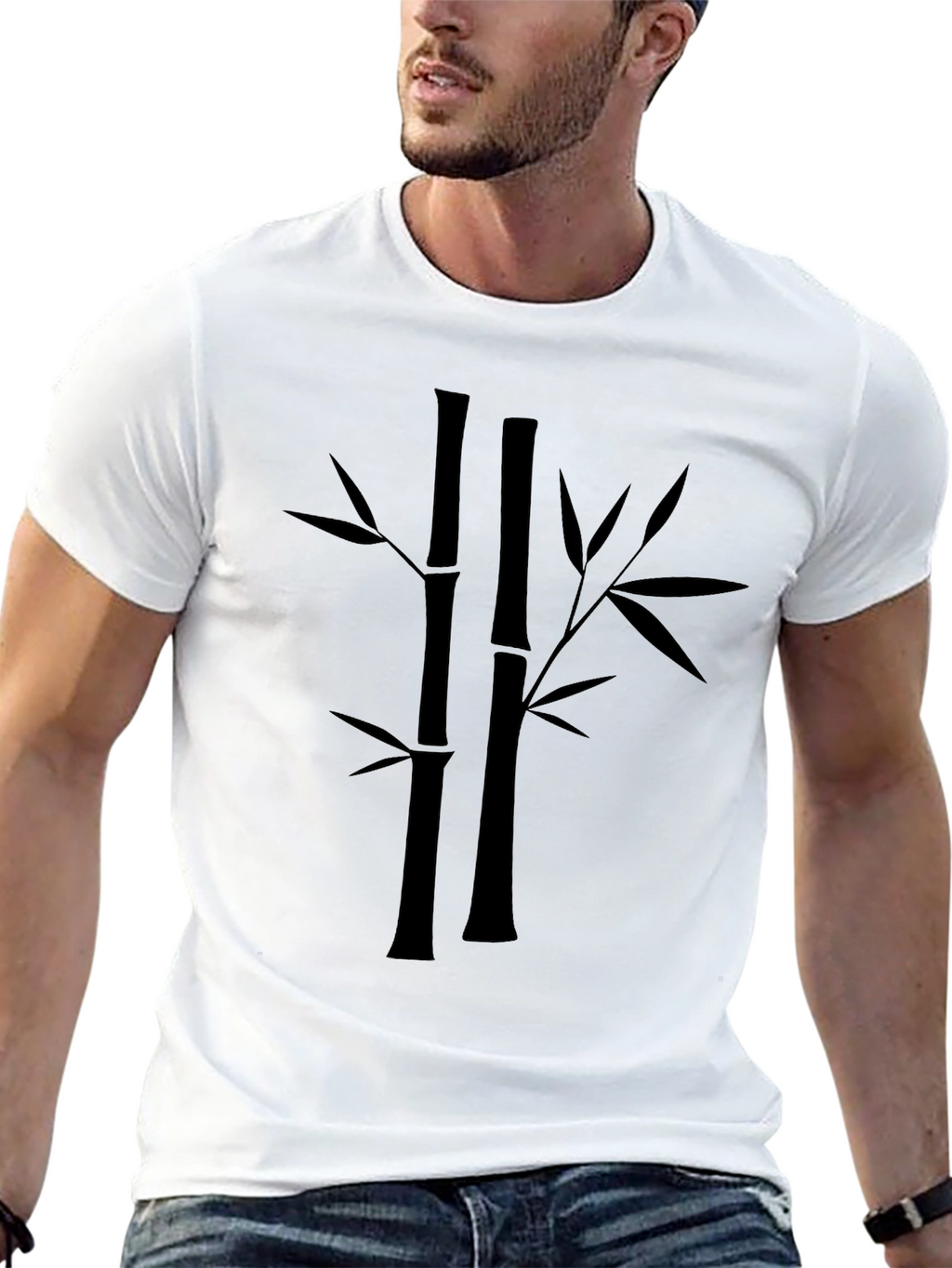 Bamboo Print Black T-Shirt - Casual Style