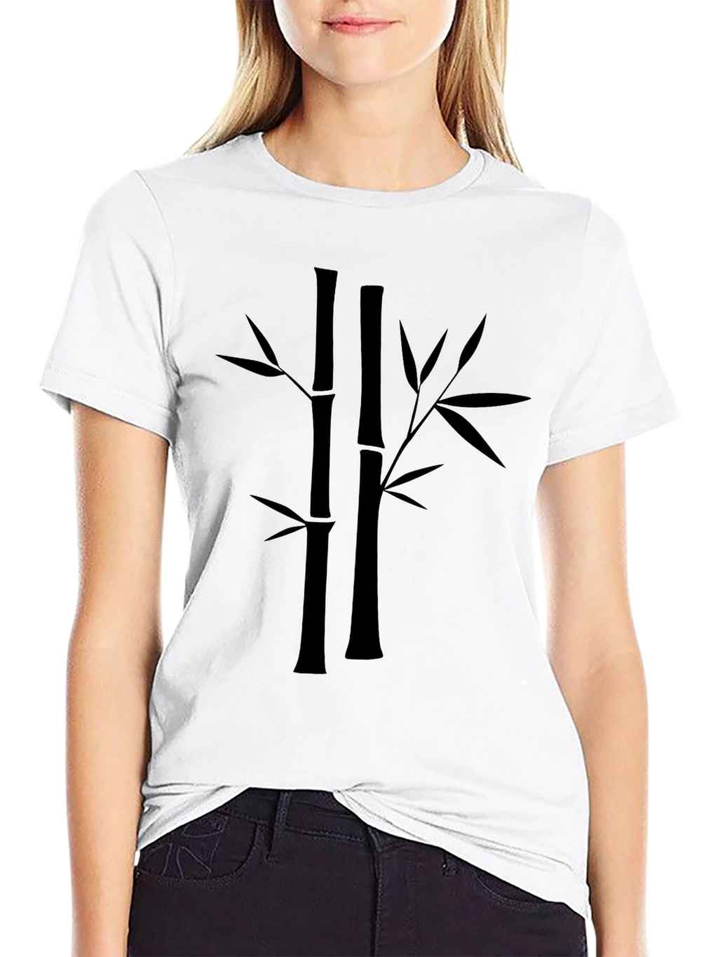Bamboo Print Black T-Shirt - Casual Style