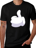 Cartoon Glove Thumbs Up Black T-Shirt