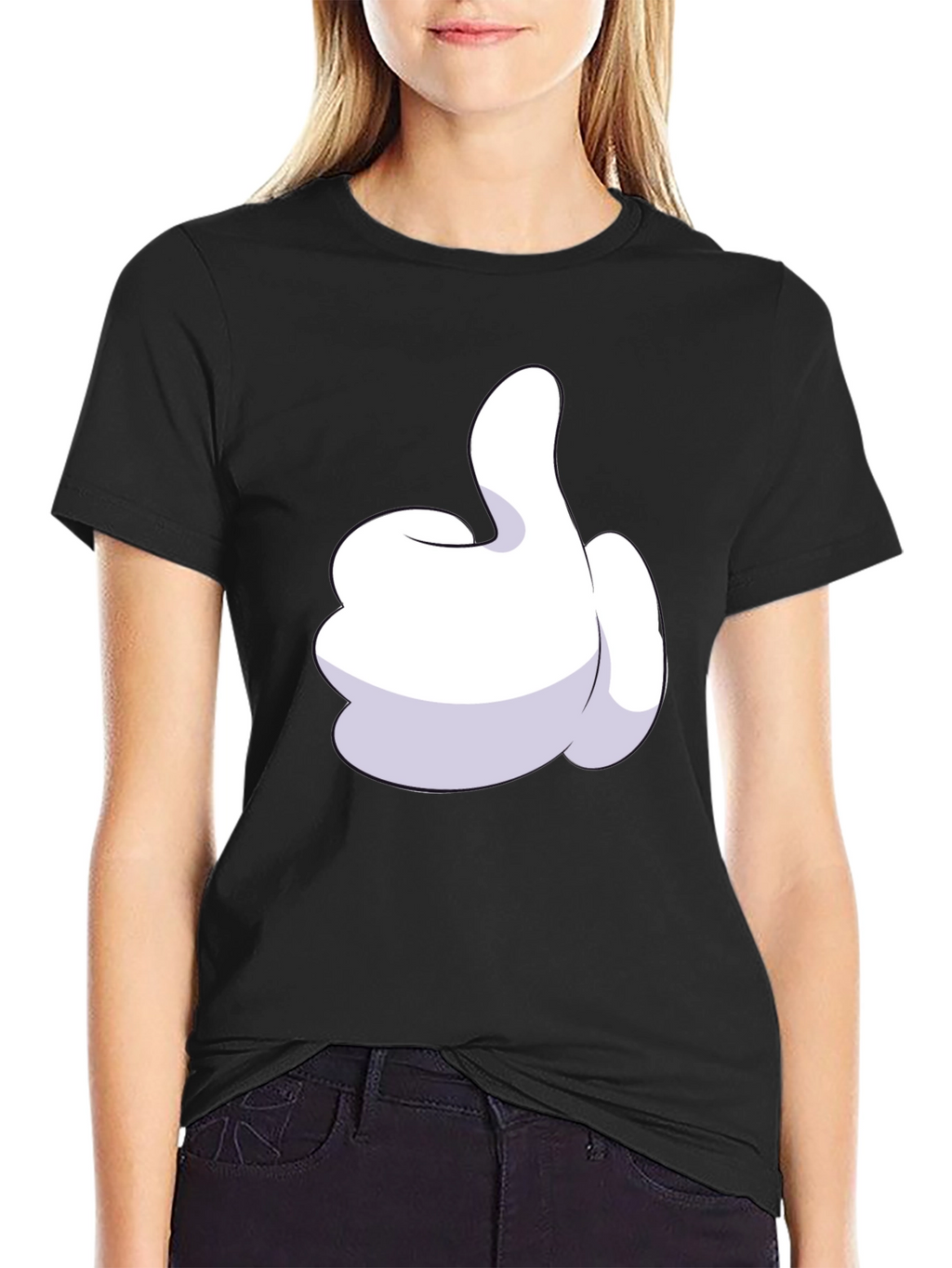 Cartoon Glove Thumbs Up Black T-Shirt