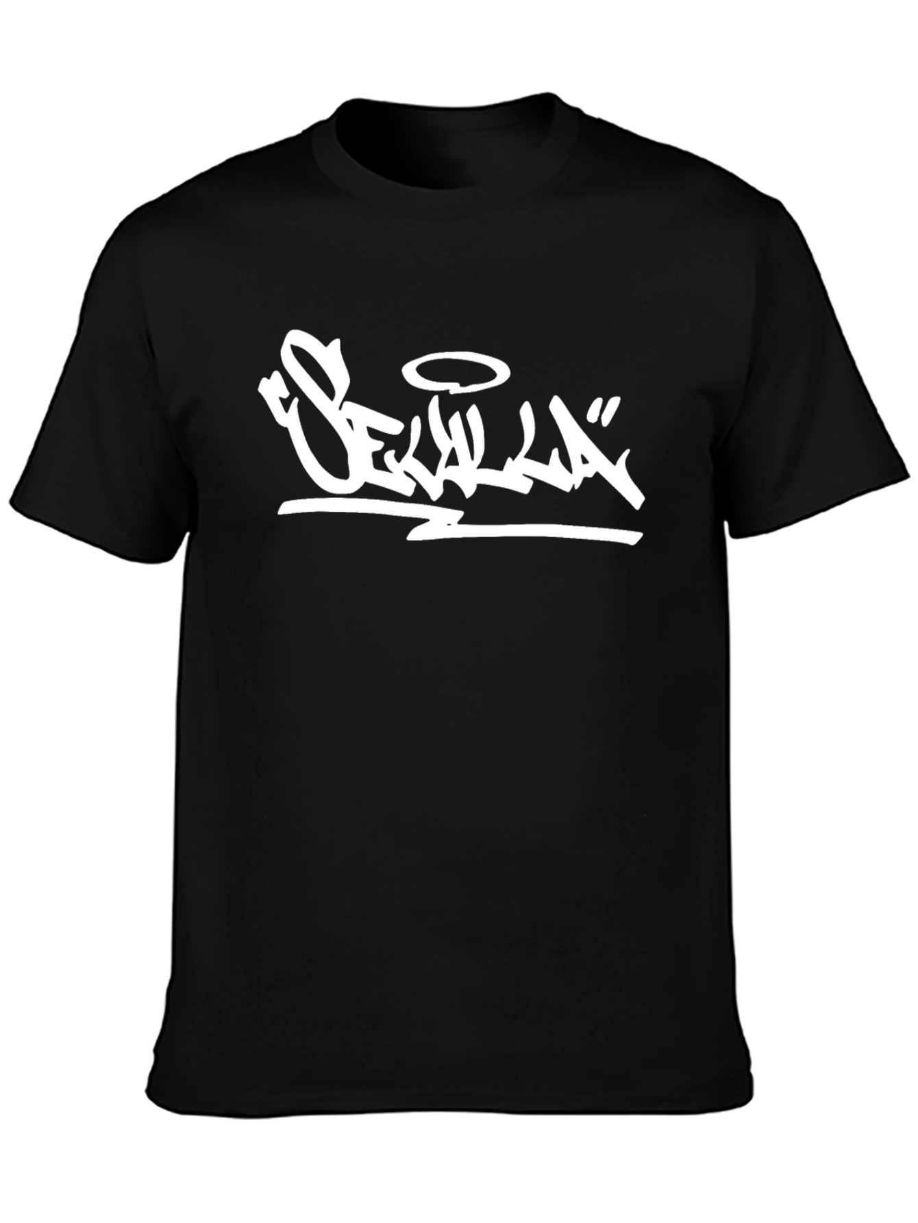 Black T-Shirt with White Graphic Print