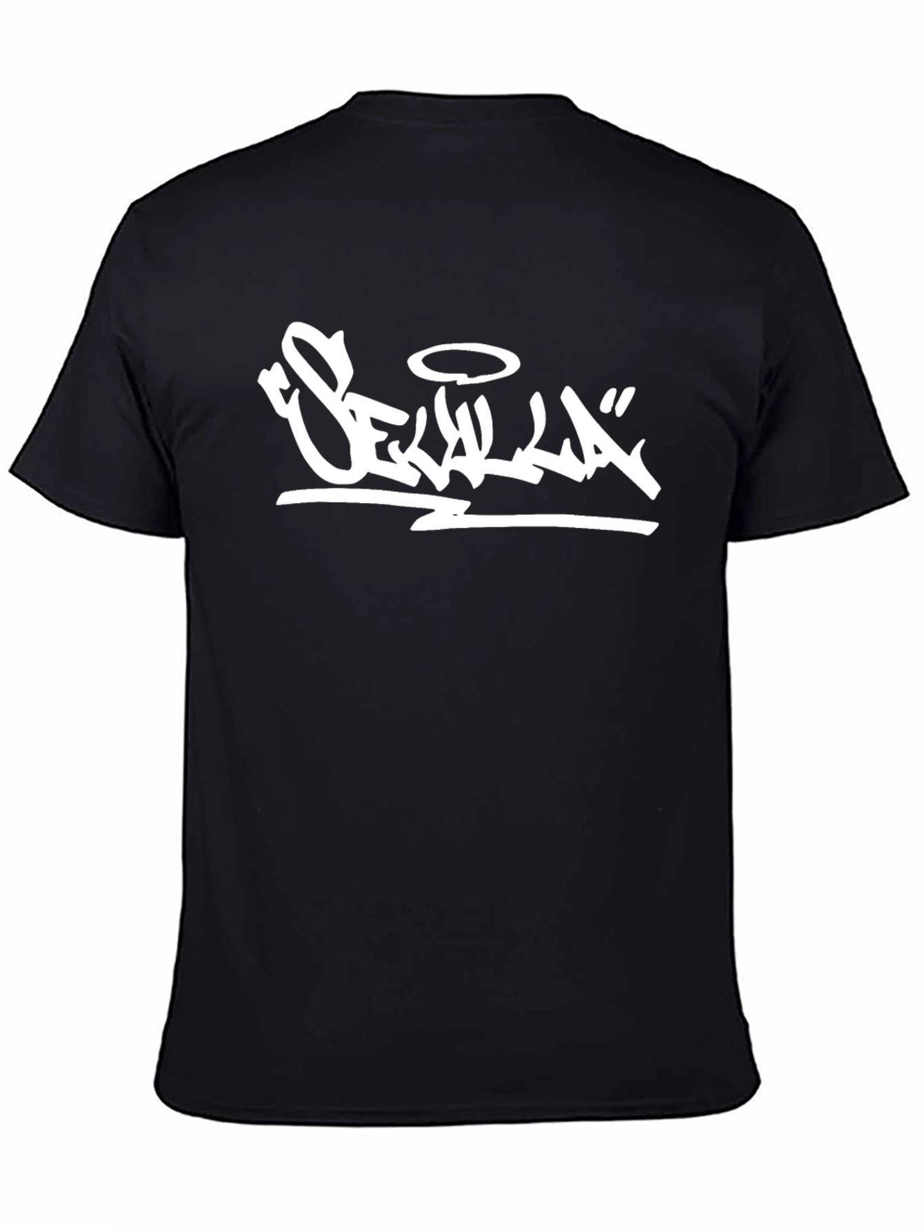 Black T-Shirt with White Graphic Print