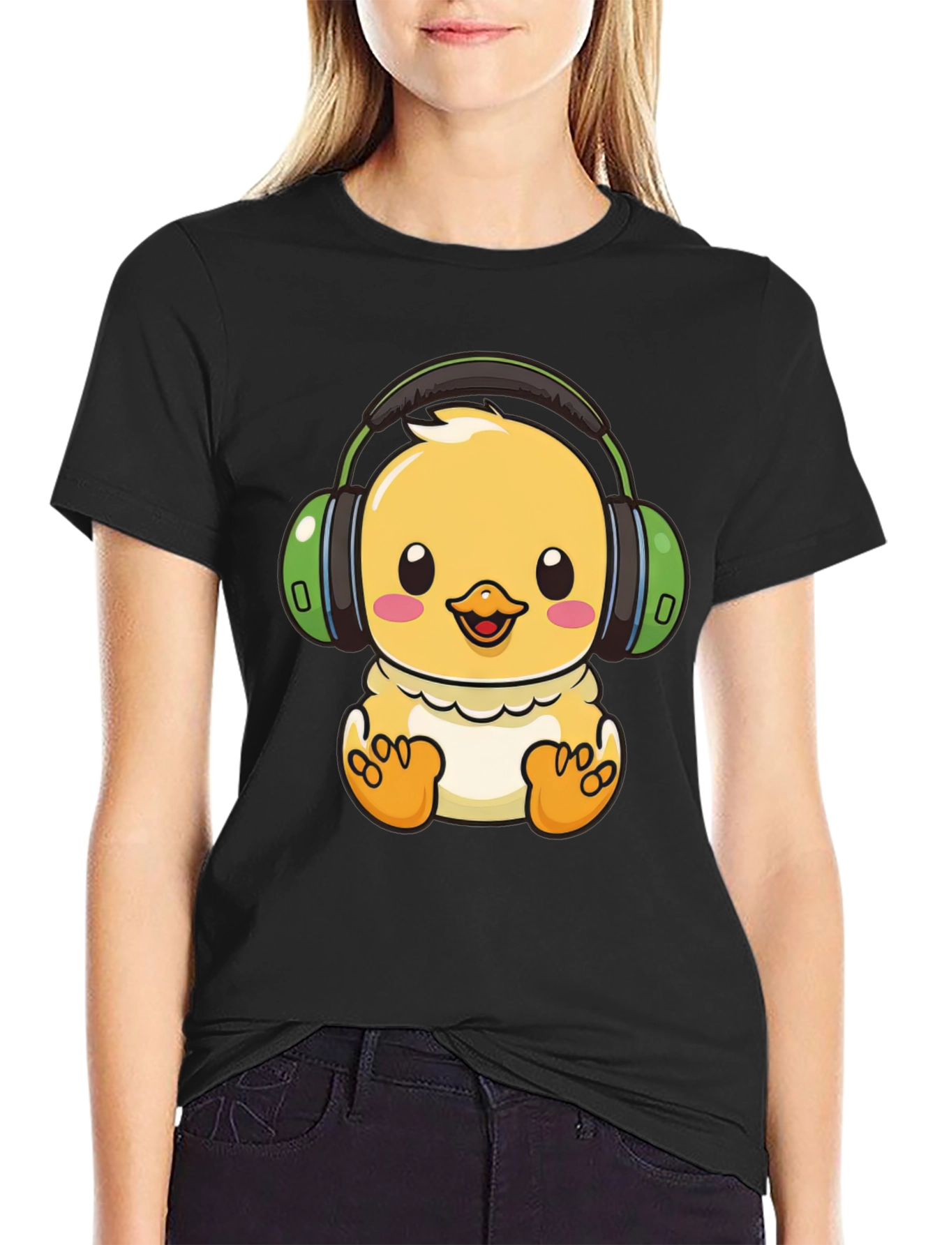 Cute Chick with Headphones Graphic Tee