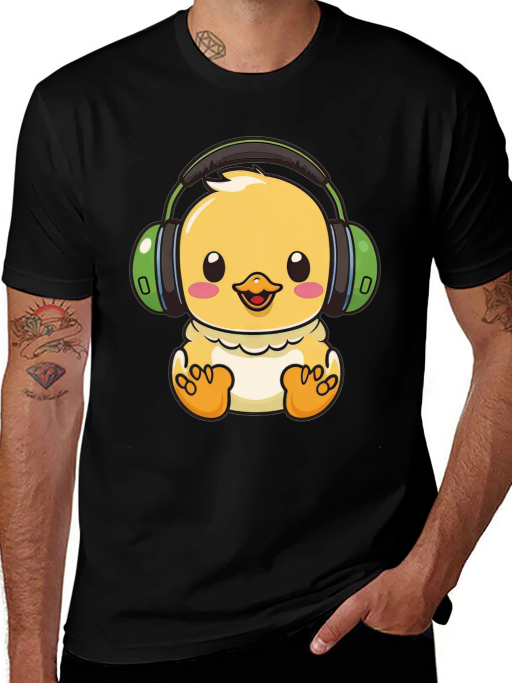 Cute Chick with Headphones Graphic Tee