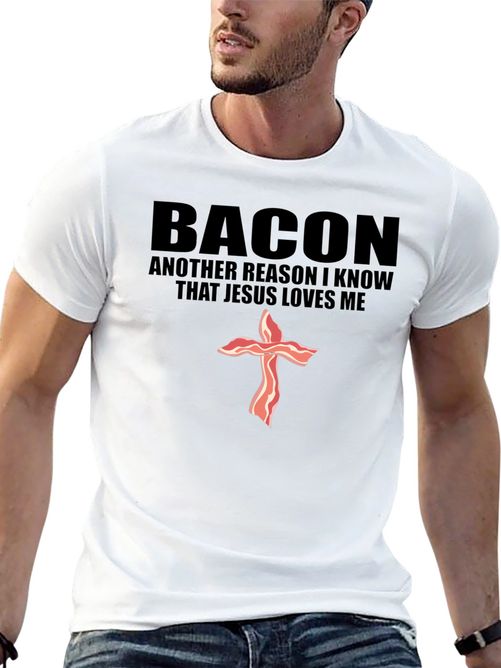 Bacon Jesus Loves Me Black T-Shirt