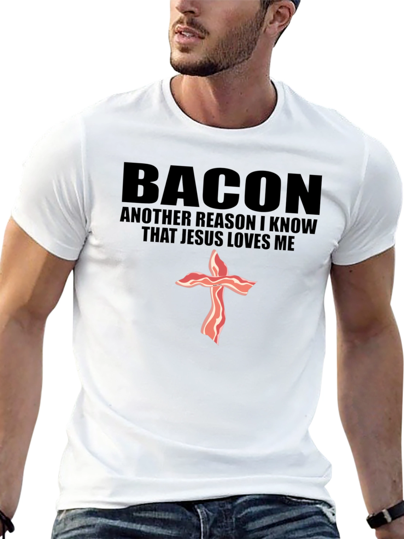 Bacon Jesus Loves Me Black T-Shirt