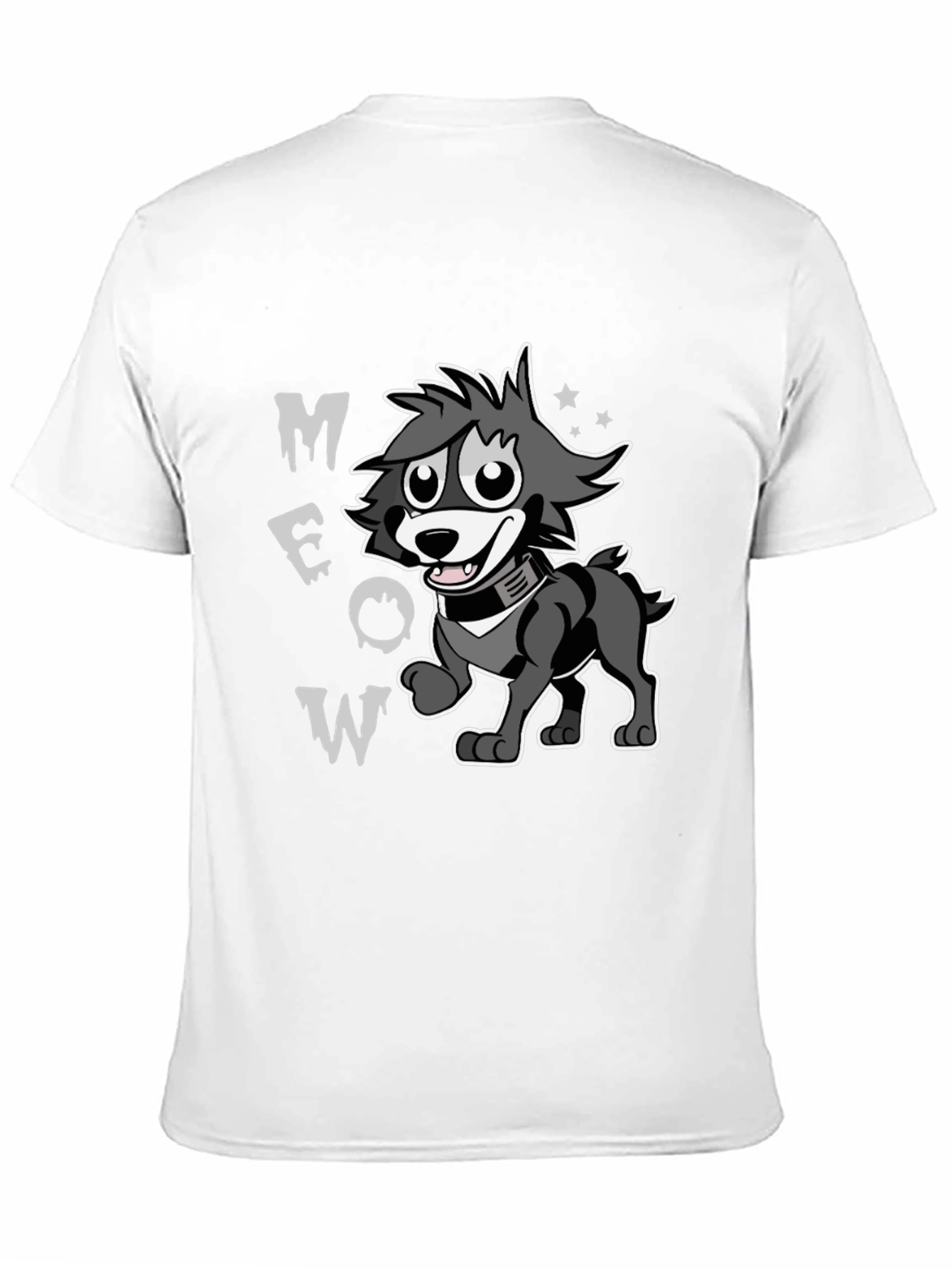 Cartoon Wolf MEOW Black T-Shirt