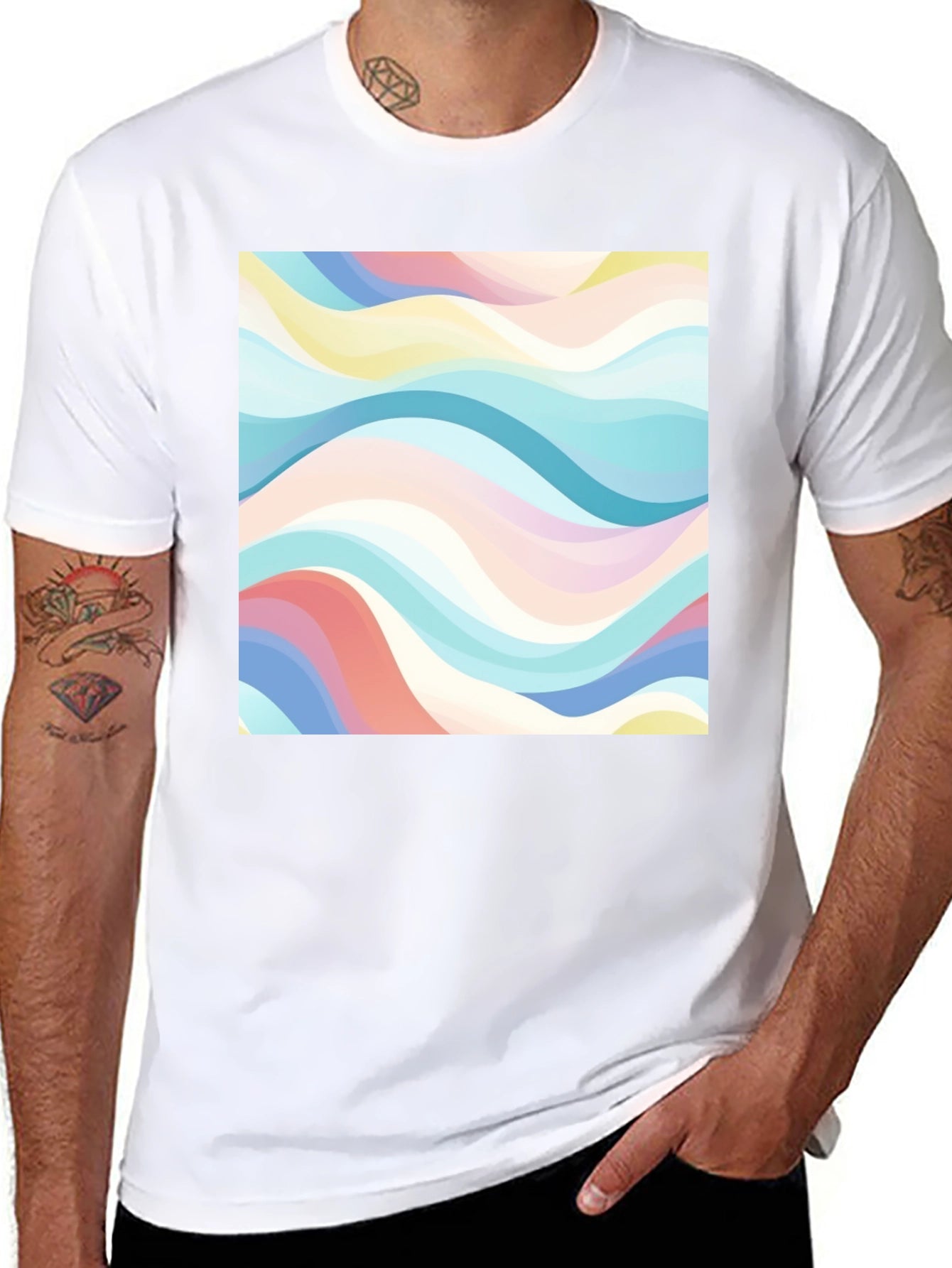 Retro Wave Print Black T-Shirt - Casual Style