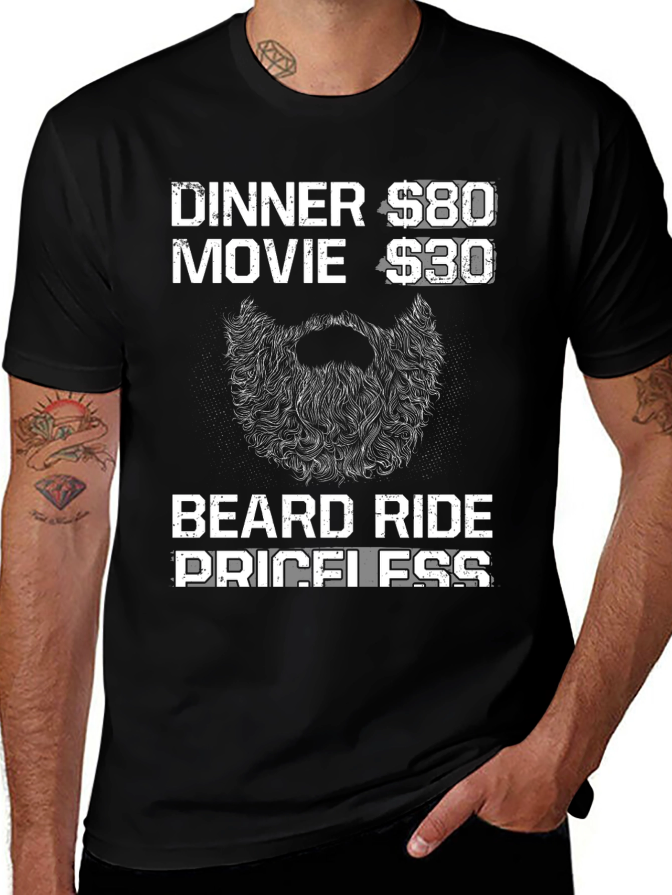 Beard Ride Priceless Mens Black T-Shirt