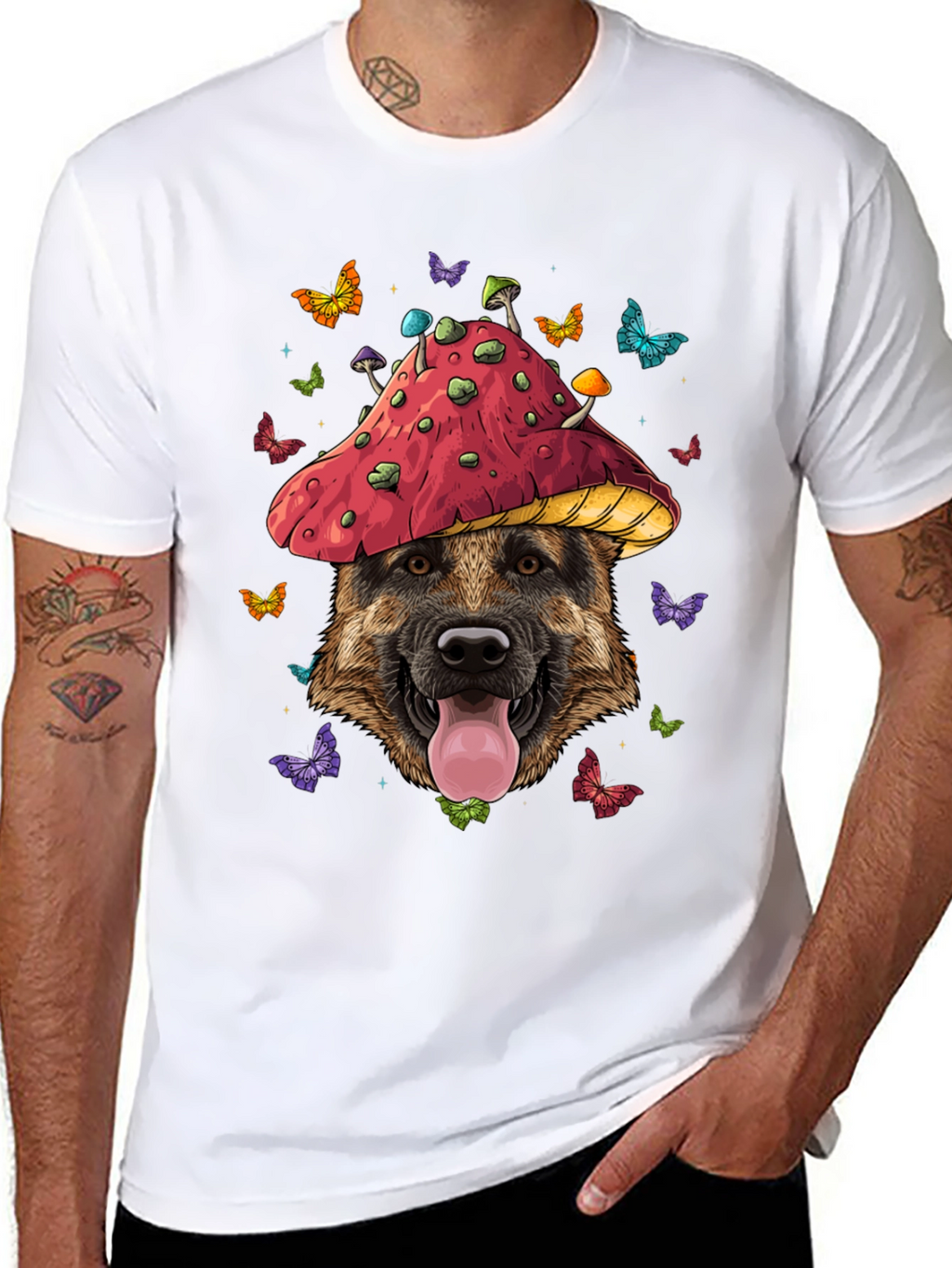 Dog in Mushroom Hat Graphic Tee