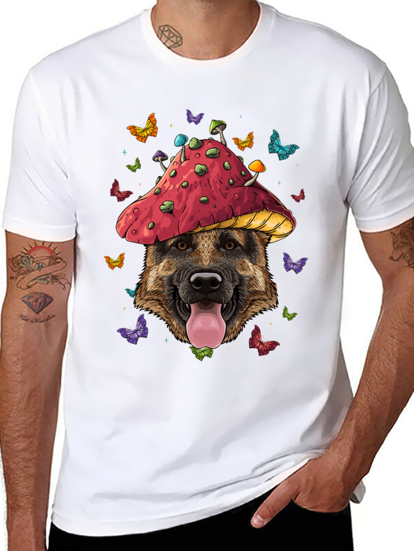 Dog in Mushroom Hat Graphic Tee