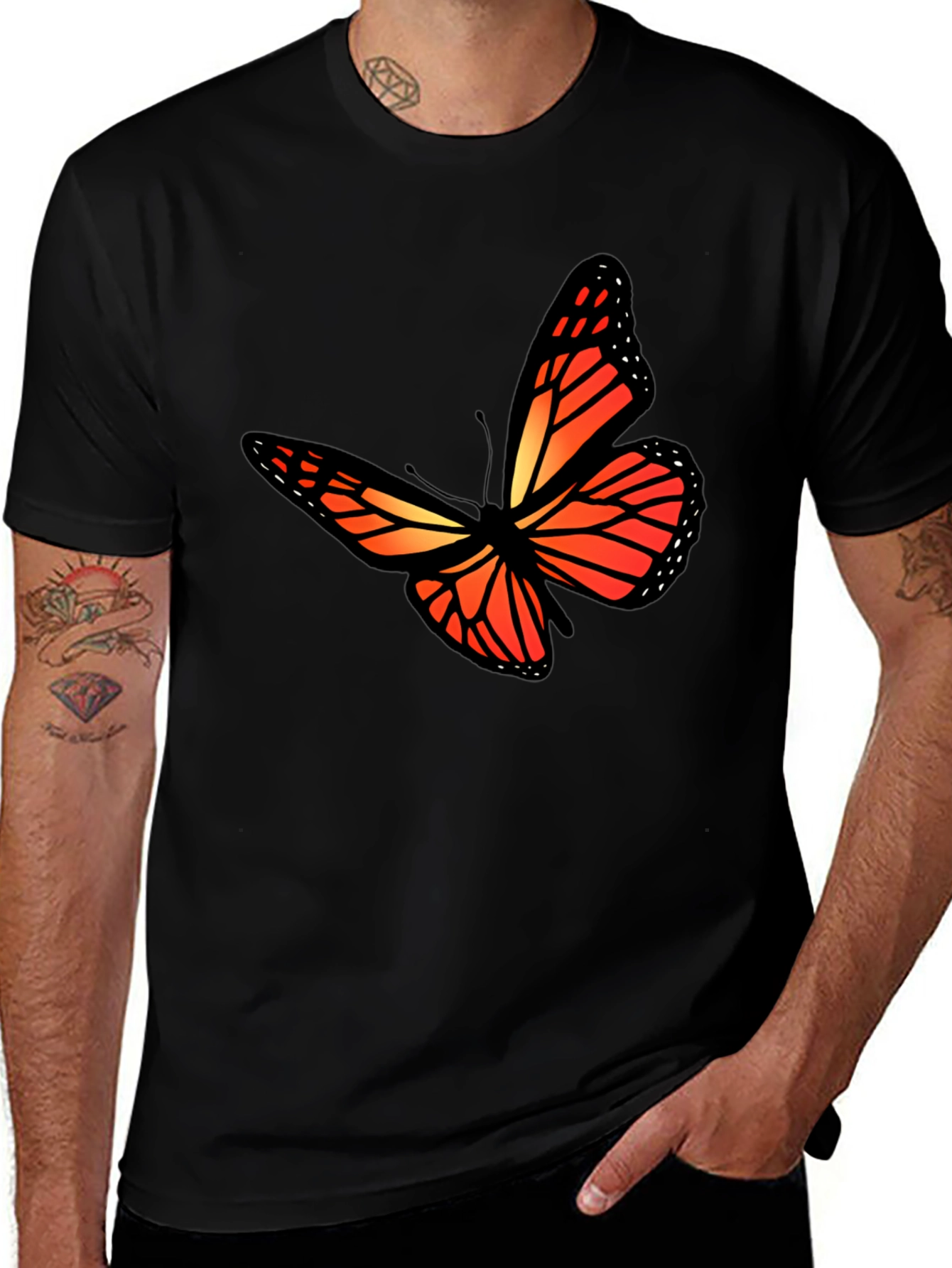 Butterfly Graphic Tee - Stylish Mens Black T-Shirt