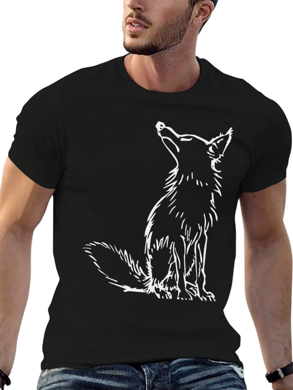 Black T-Shirt with Fox Design